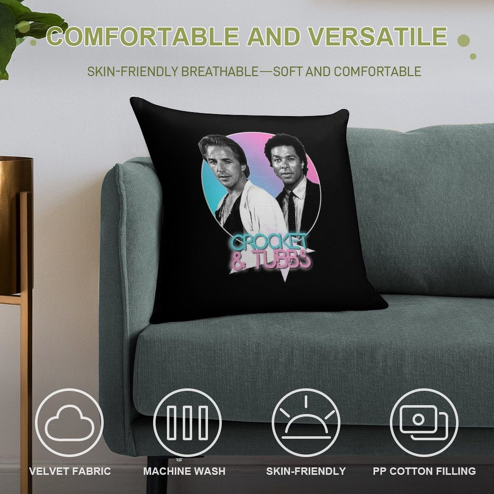 Crockett And Tubbs )( Retro Miami Vice 80s Tribute Soft Easy Maintenance Throw Pillow