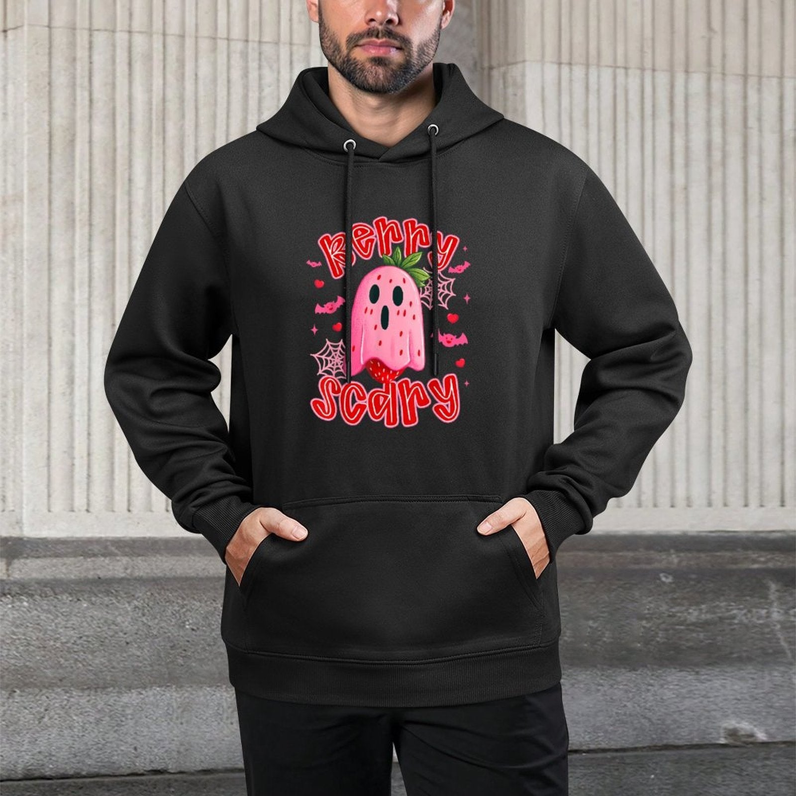 Berry Scary Cute Halloween Strawberry Ghost Cartoon Funny Casual Wear Hoodie