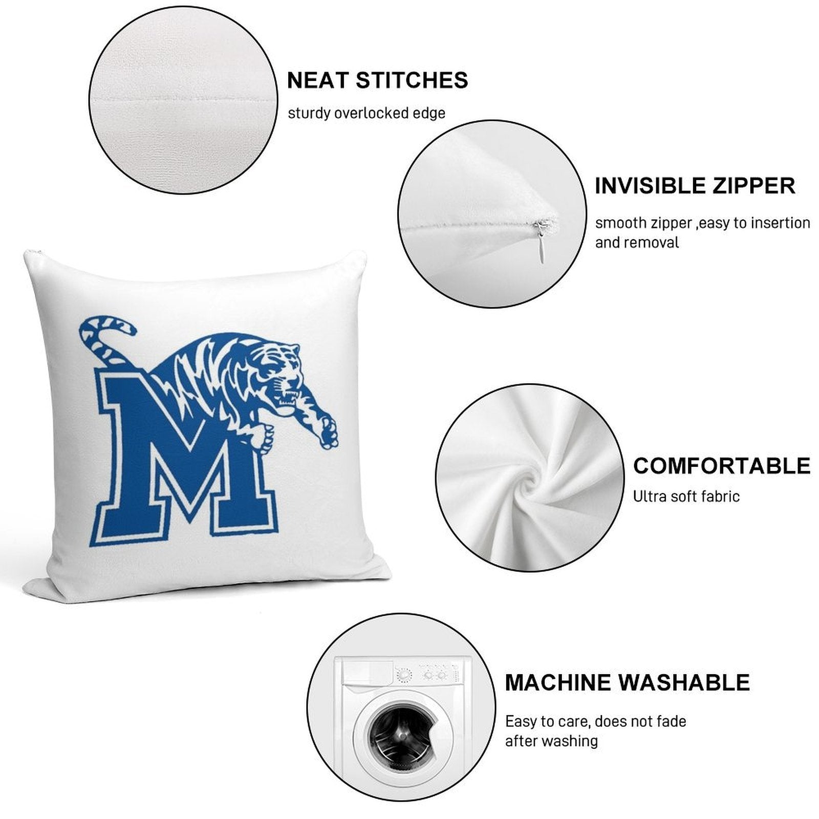 Memphis Tigers Soft Decorative Cover Throw Pillow
