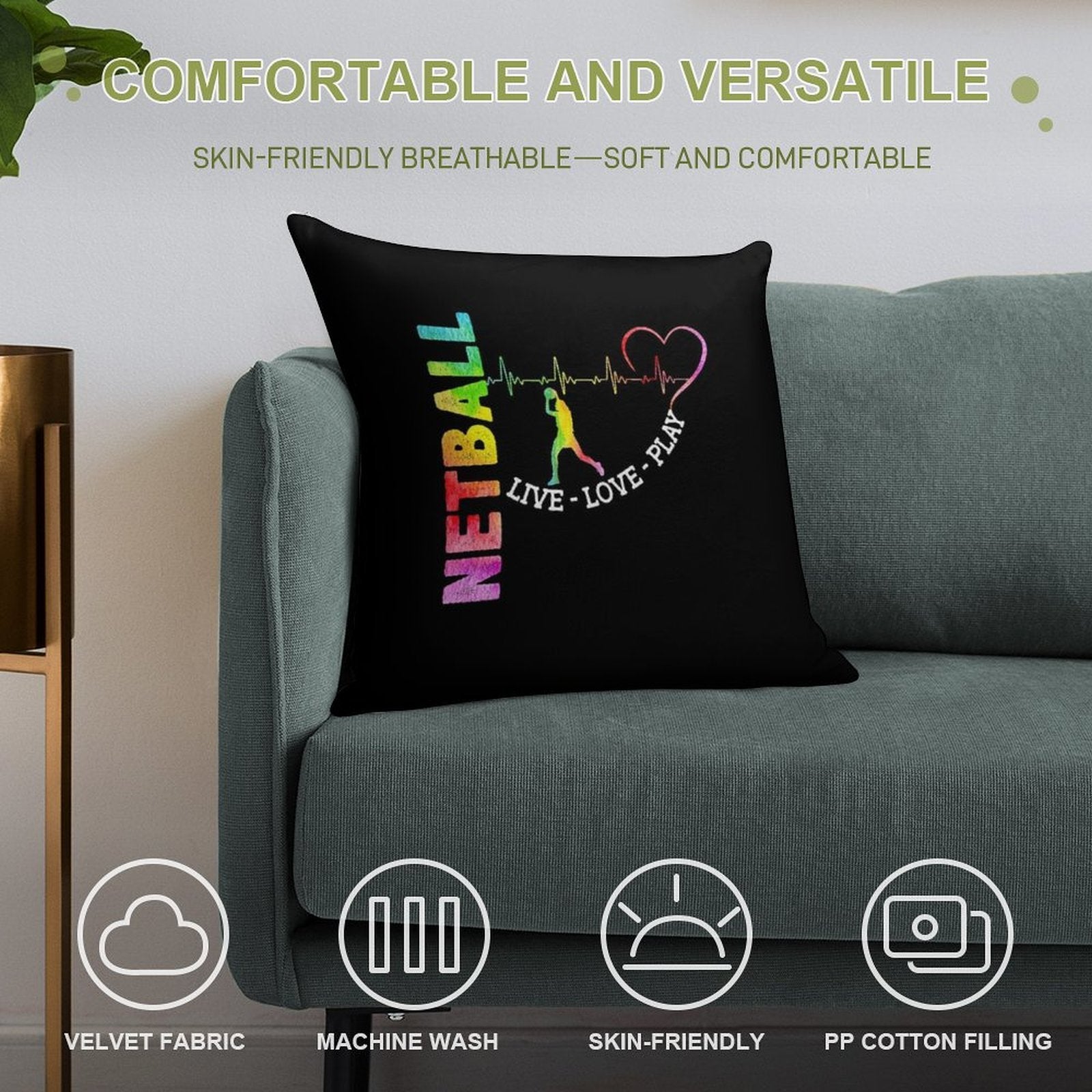 NETBALL - LIVE LOVE PLAY Soft Style Accent Throw Pillow