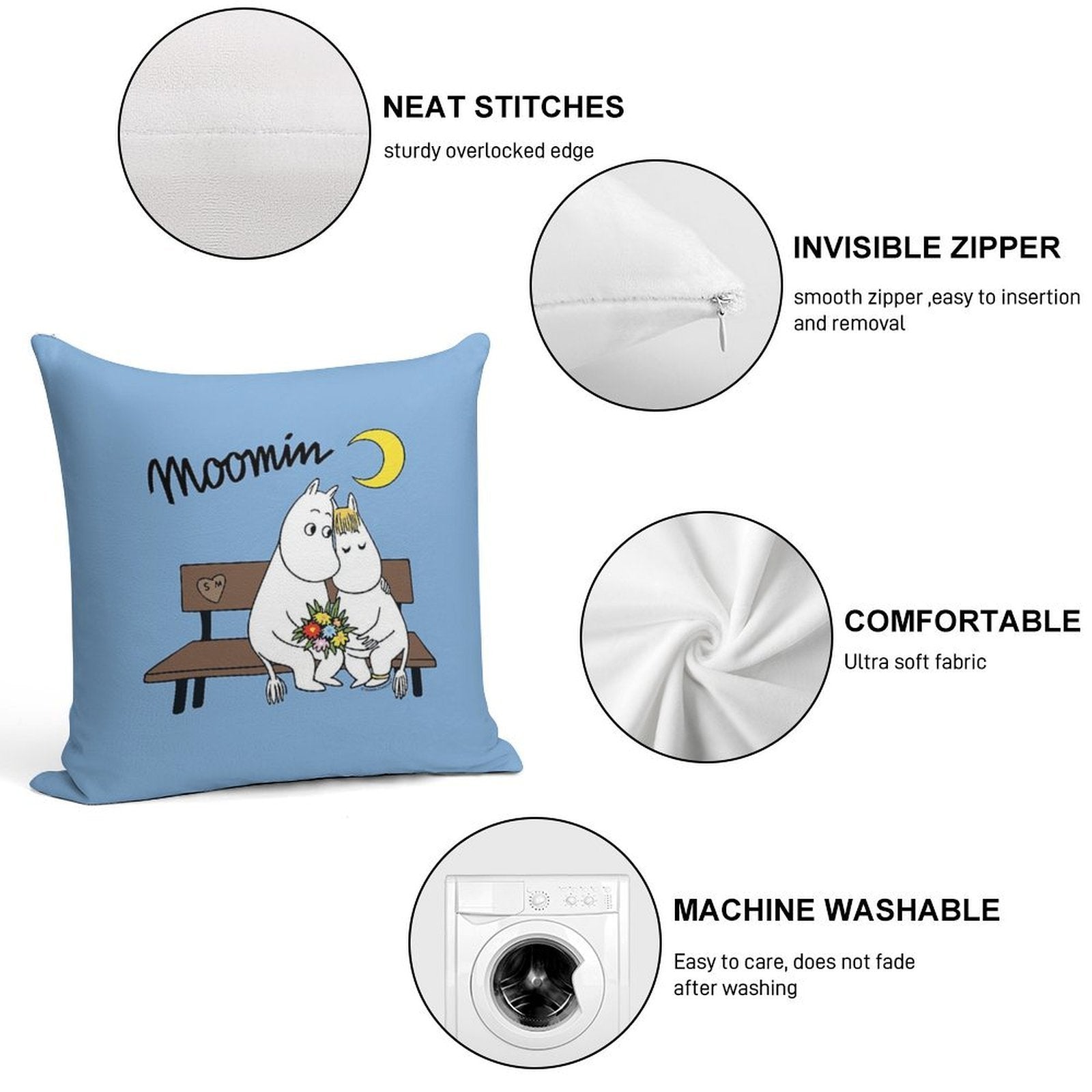 Moomin Moomintroll Snorkmaiden On Bench Soft Skin-Friendly Throw Pillow
