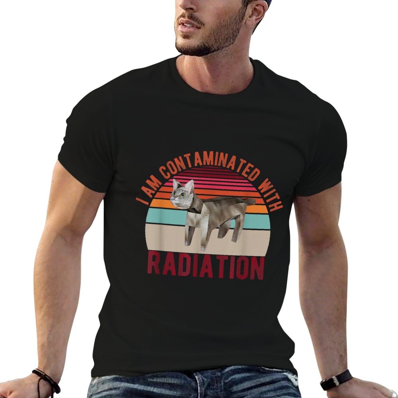I Am Contaminated with Radiation Cat Meme Retro  Moisture-wicking T-Shirt
