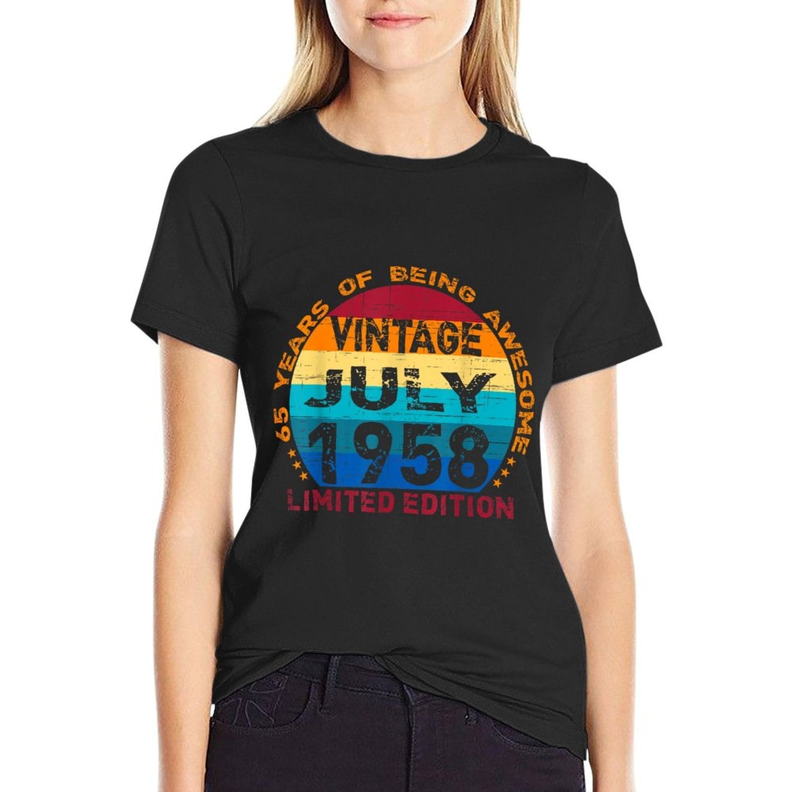 65 Years Old Vintage July 1958 Distressed 65th Birthday  Fade-proof Color T-Shirt
