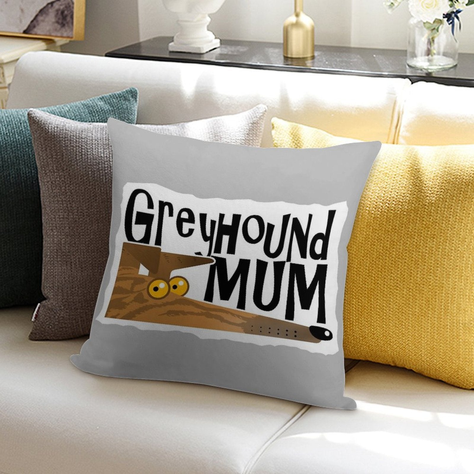 Greyhound Mum (brindle) Soft Gift Ready Throw Pillow