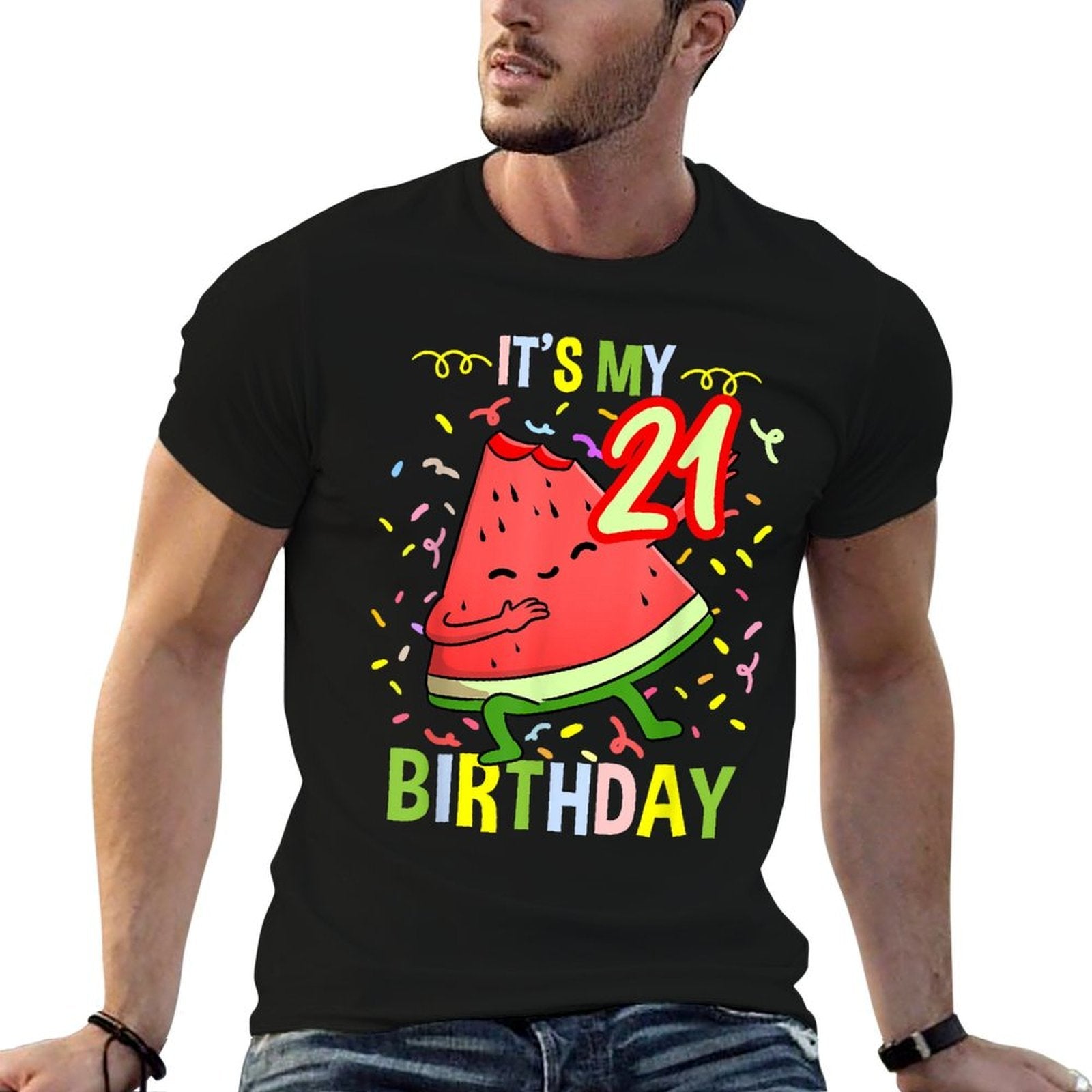Its My 21st Birthday Watermelon Lover  Ribbed Collar T-Shirt