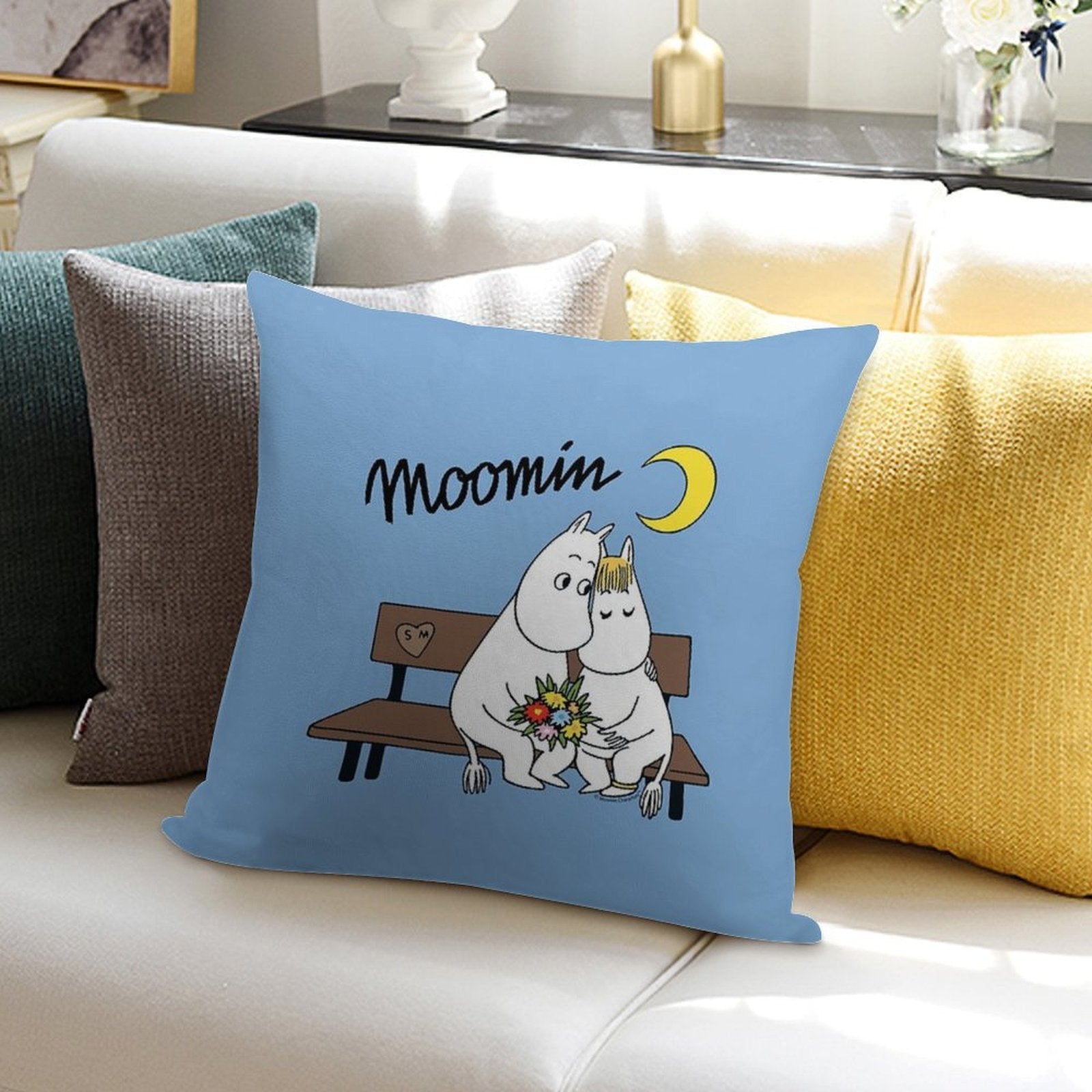 Moomin Moomintroll Snorkmaiden On Bench Soft Skin-Friendly Throw Pillow