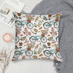 Autumn Bike Ride on White Background Soft Short Plush Fabric Throw Pillow
