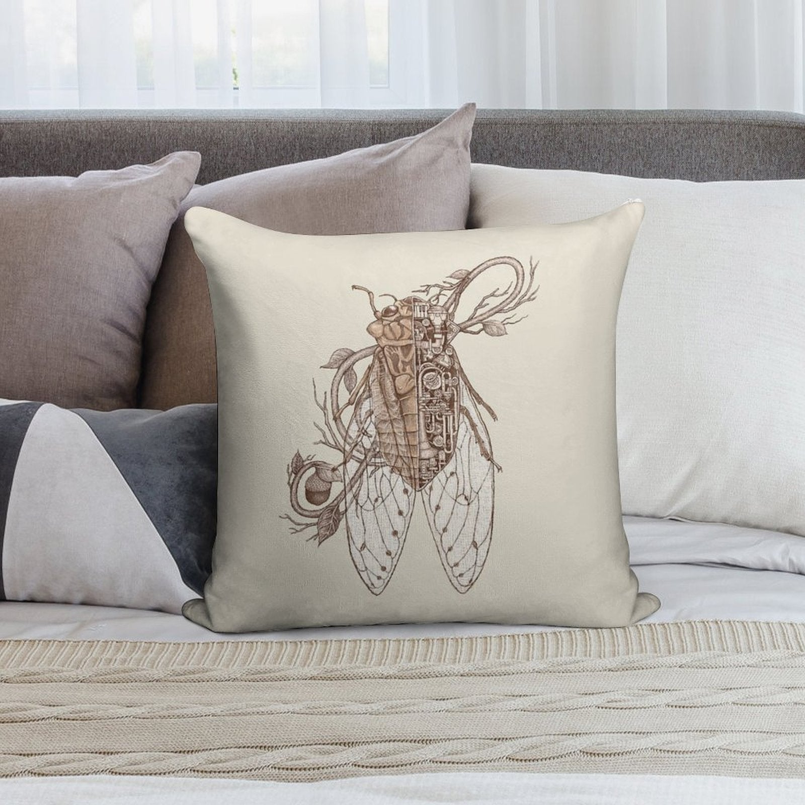 Cicada Soft Short Plush Fabric Throw Pillow