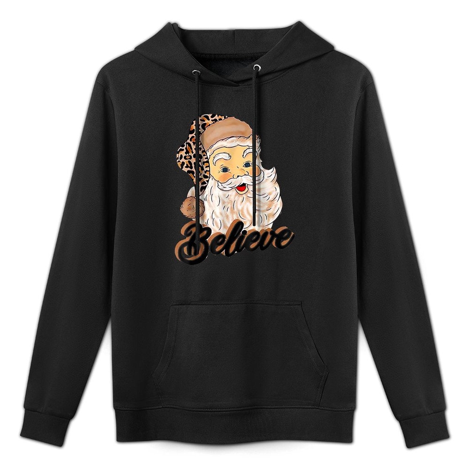 Vintage Christmas Retro Holiday Cheetah Santa Leopard Hat Customizable Surface Hoodie