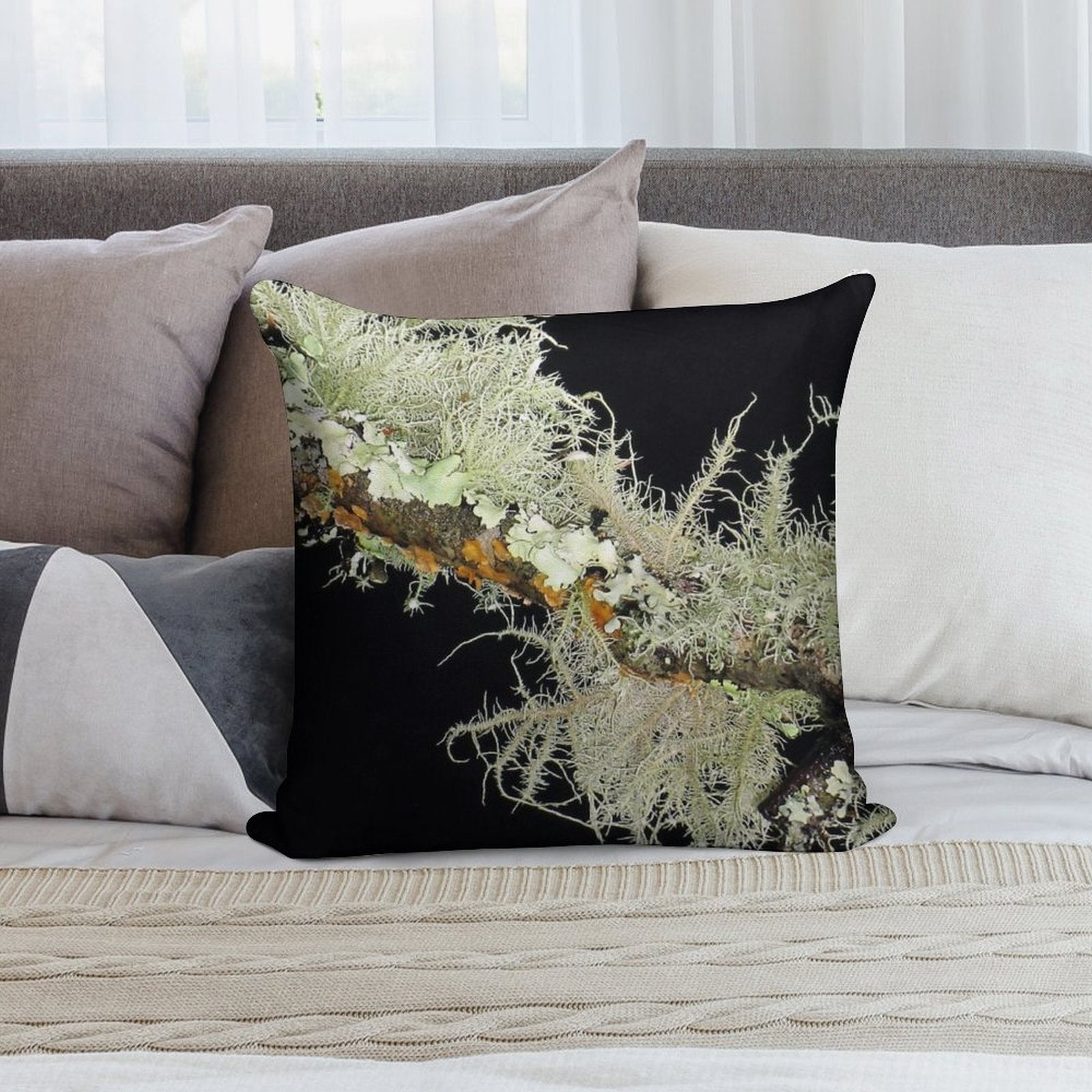 Rich Green Forest Lichen Soft Skin-Friendly Throw Pillow