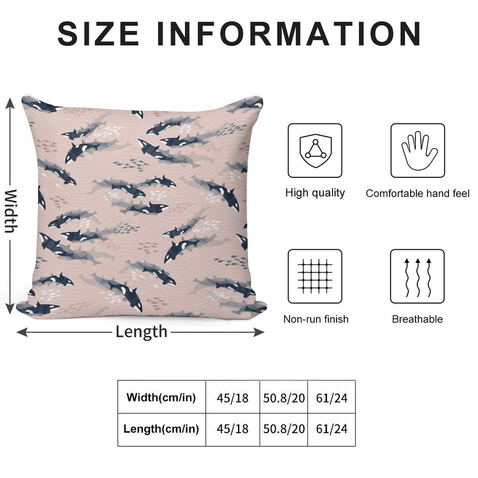 Orca in Motion  Blush Ocean Pattern Soft Hidden Zipper Throw Pillow
