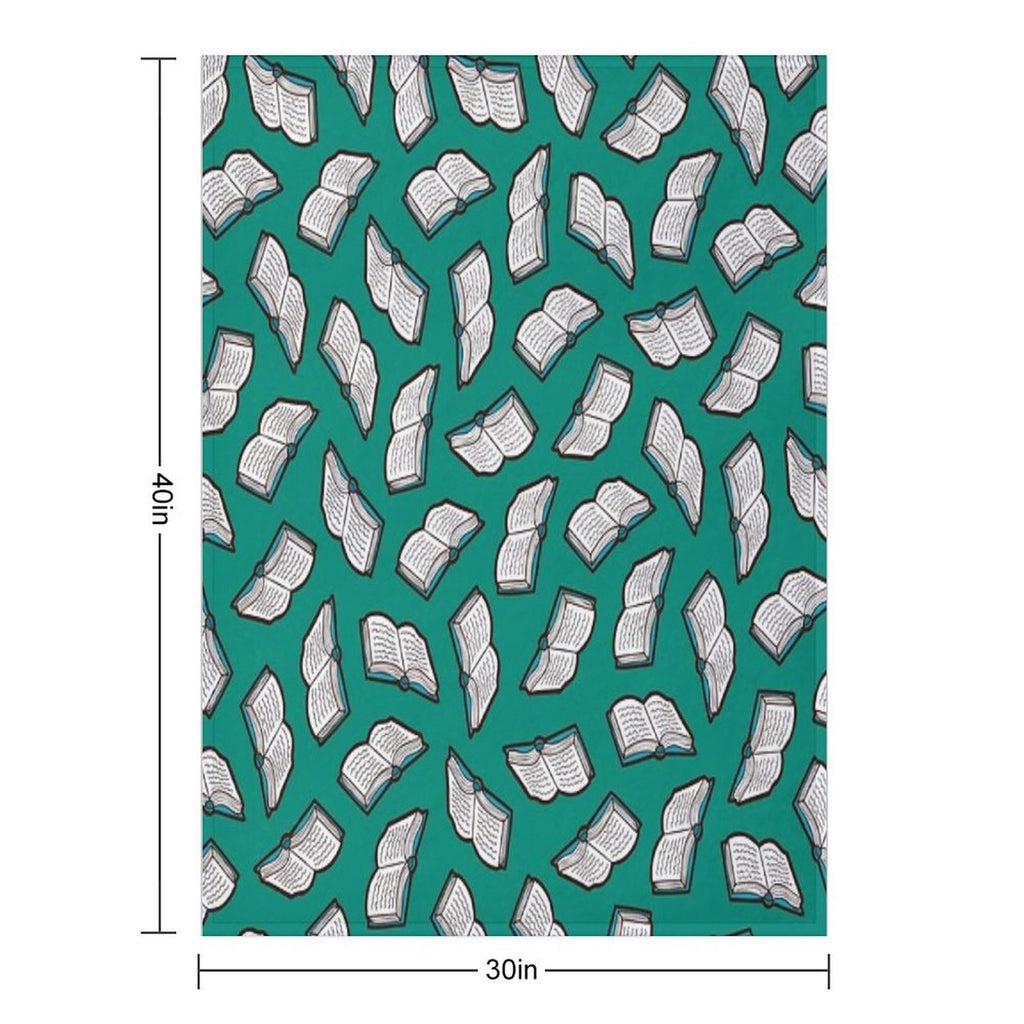 Bookish Reading Pattern in Jade Sustainable Throw Blanket