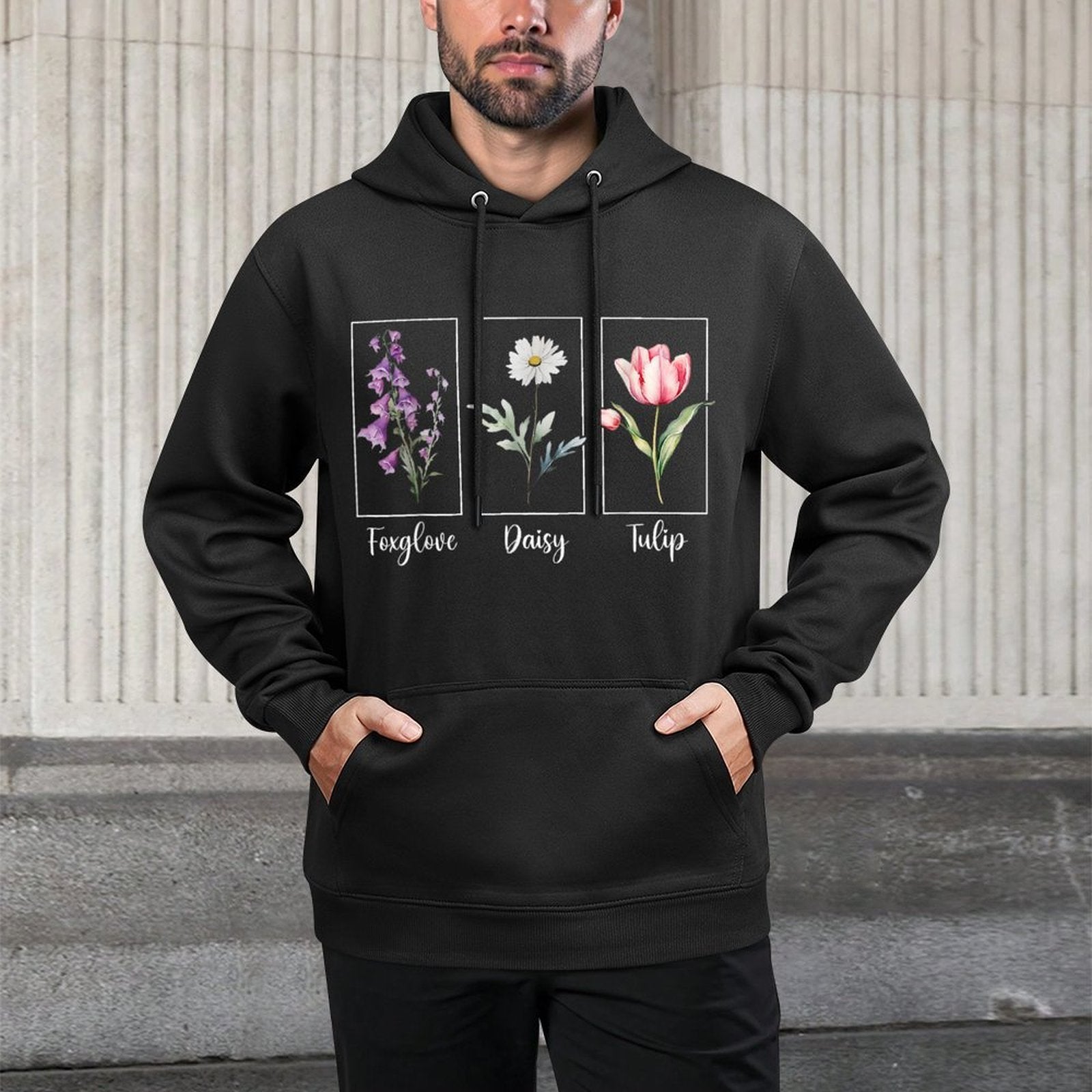 Subtle Floral Foxglove Daisy Tulip Flowers Women Adjustable Hood Hoodie
