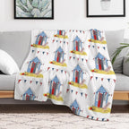 #Beach Hut Seaside Easy Care Throw Blanket