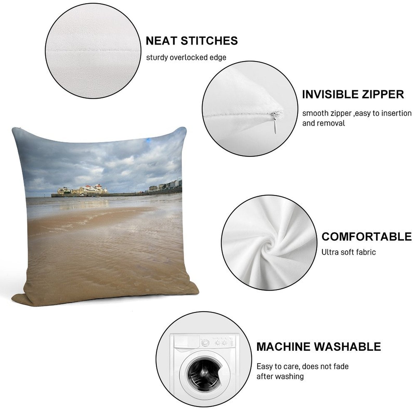 Towards Kingstone Island Weston-Super-Mare Soft Warmth Comfort Throw Pillow