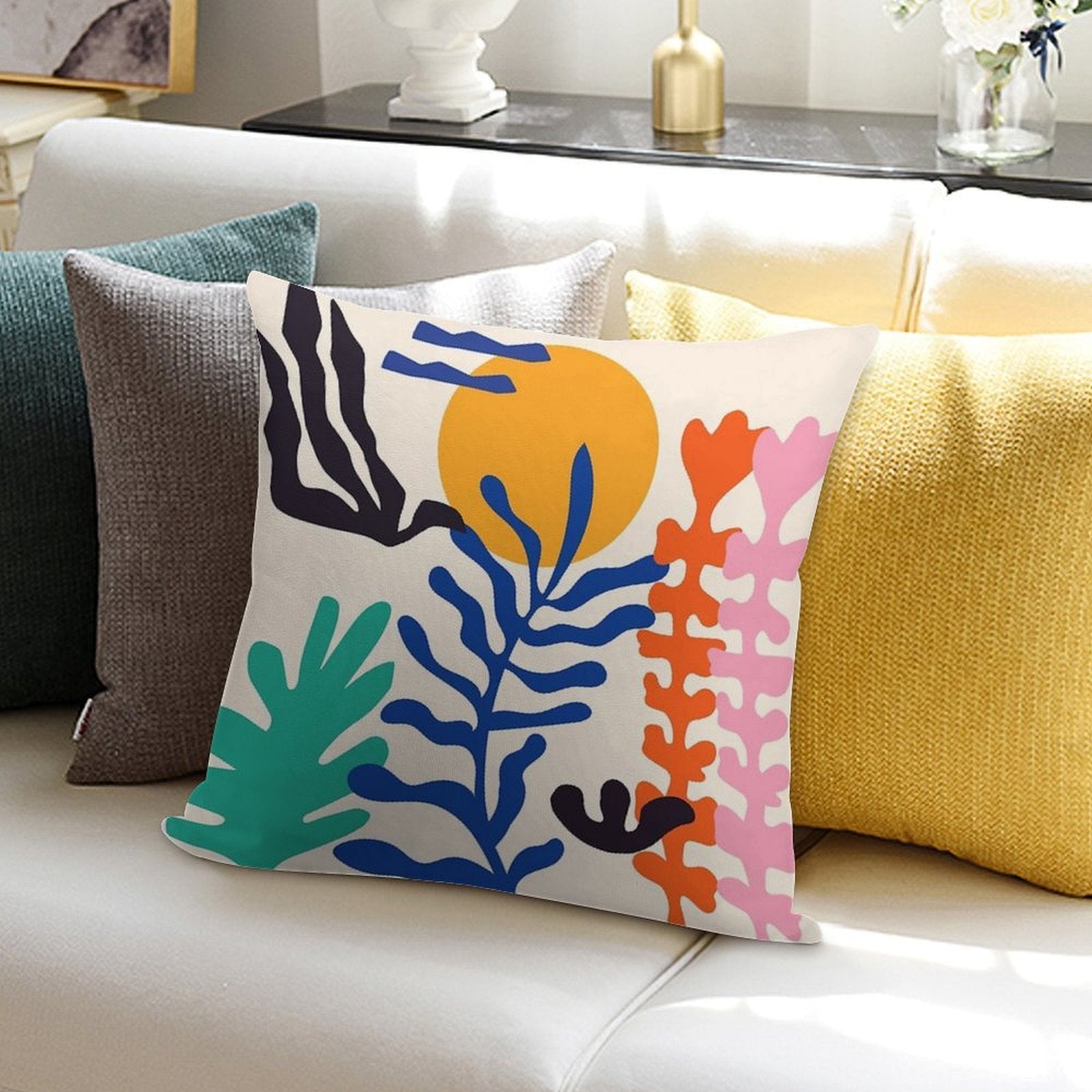 Matisse Bright Boho Botanical Soft Reinforced Edging Throw Pillow
