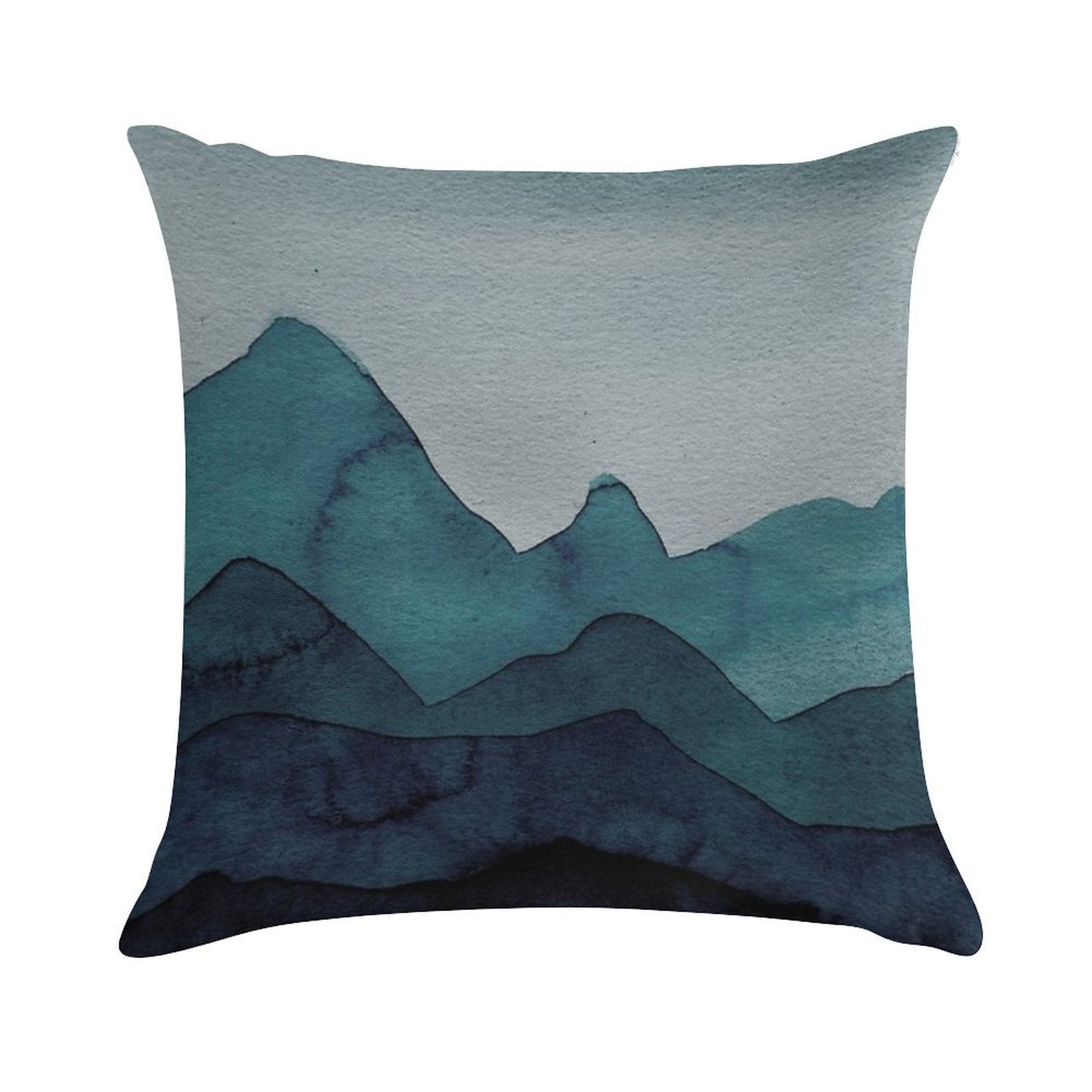 Mountains in Petrol, Blue, Turquoise, Green, Azure, Gray, Black Soft Style Accent Throw Pillow