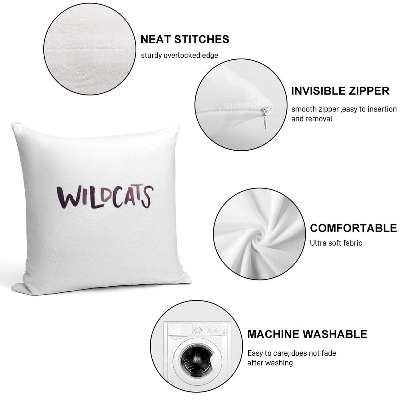 Wildcats Soft Hidden Zipper Throw Pillow