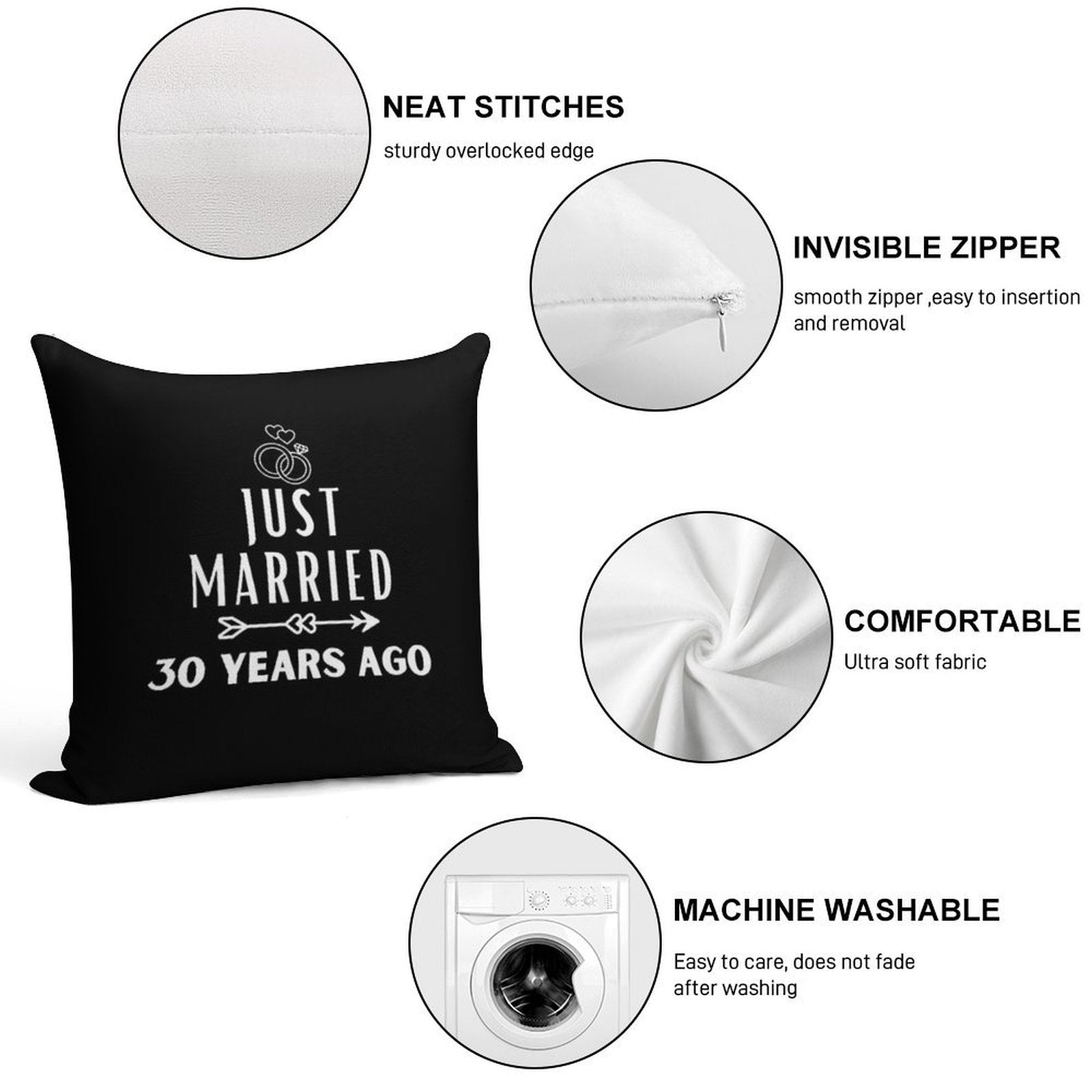 Just Married 30 Years Ago, 30th Wedding Anniversary for Men & Women Soft Ultra-Soft Texture Throw Pillow