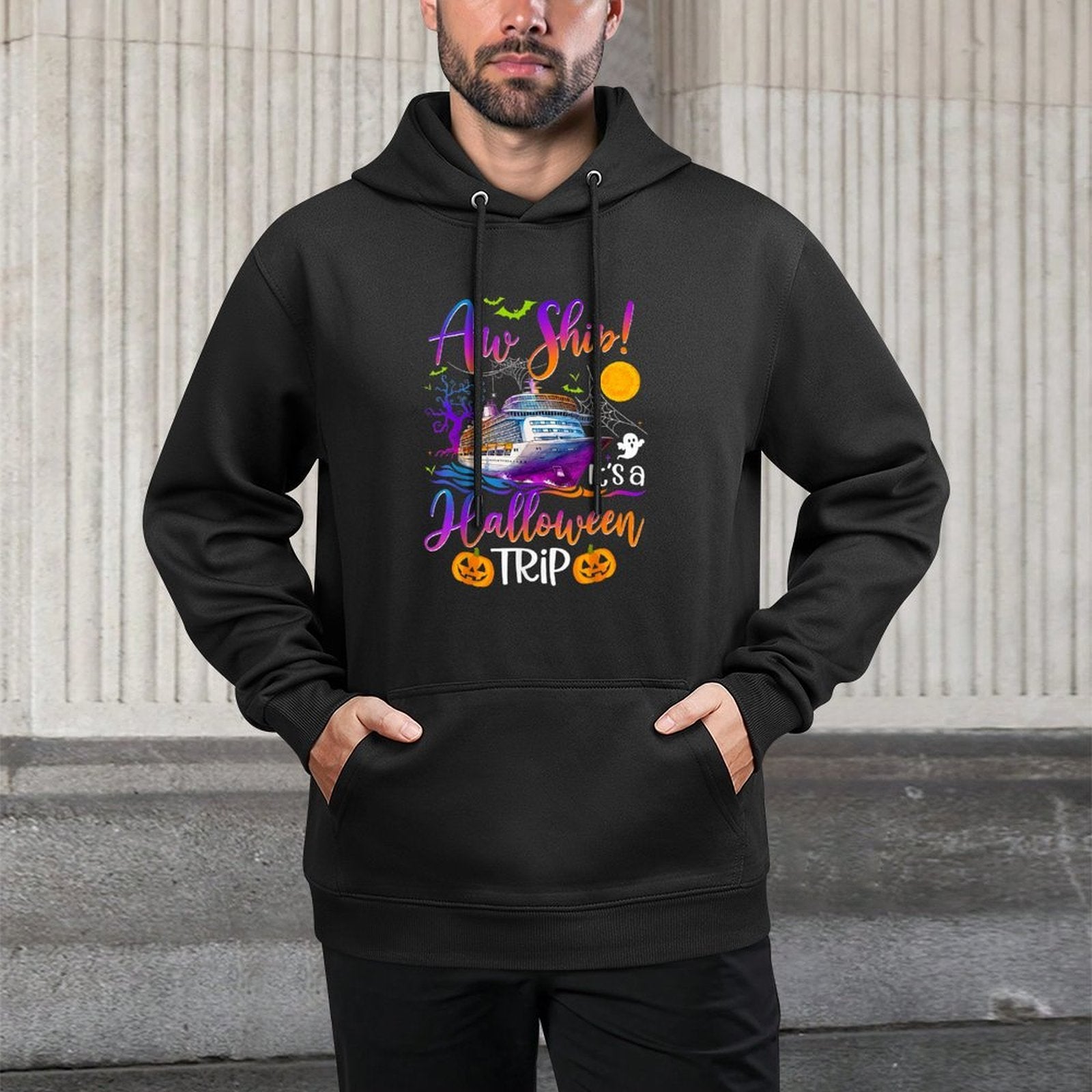 Aw Ship Halloween Family Cruise Crew Family Vacation Trip Kangaroo Pocket Hoodie