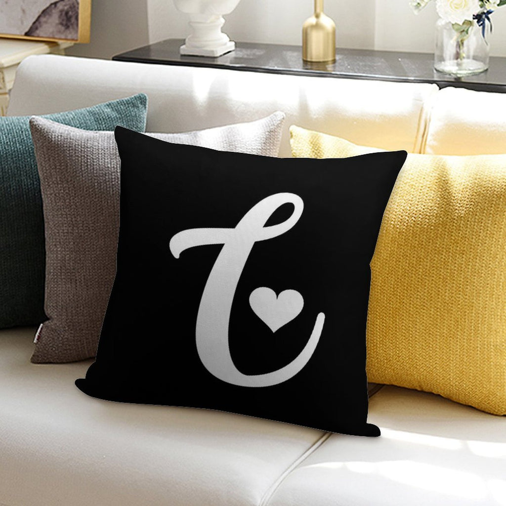 White And Black Letter C Initial Name Minimalist Heart Monogram Graphic Cute Shaped Cool Design on Black Background Soft Hidden Zipper Throw Pillow