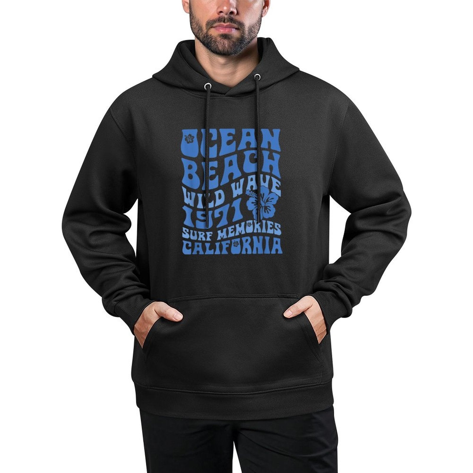 Ocean Beach Wild Wave 1971 Surf Memories On Back Adjustable Hood Hoodie