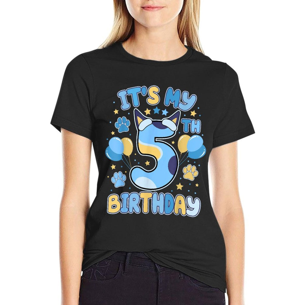 5th Birthday Boy Blue Dog Theme Party Five Cool 5 Year Old  Stretchy T-Shirt