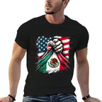 America Mexico Vintage Mexican Roots American  Rolled Sleeves T-Shirt
