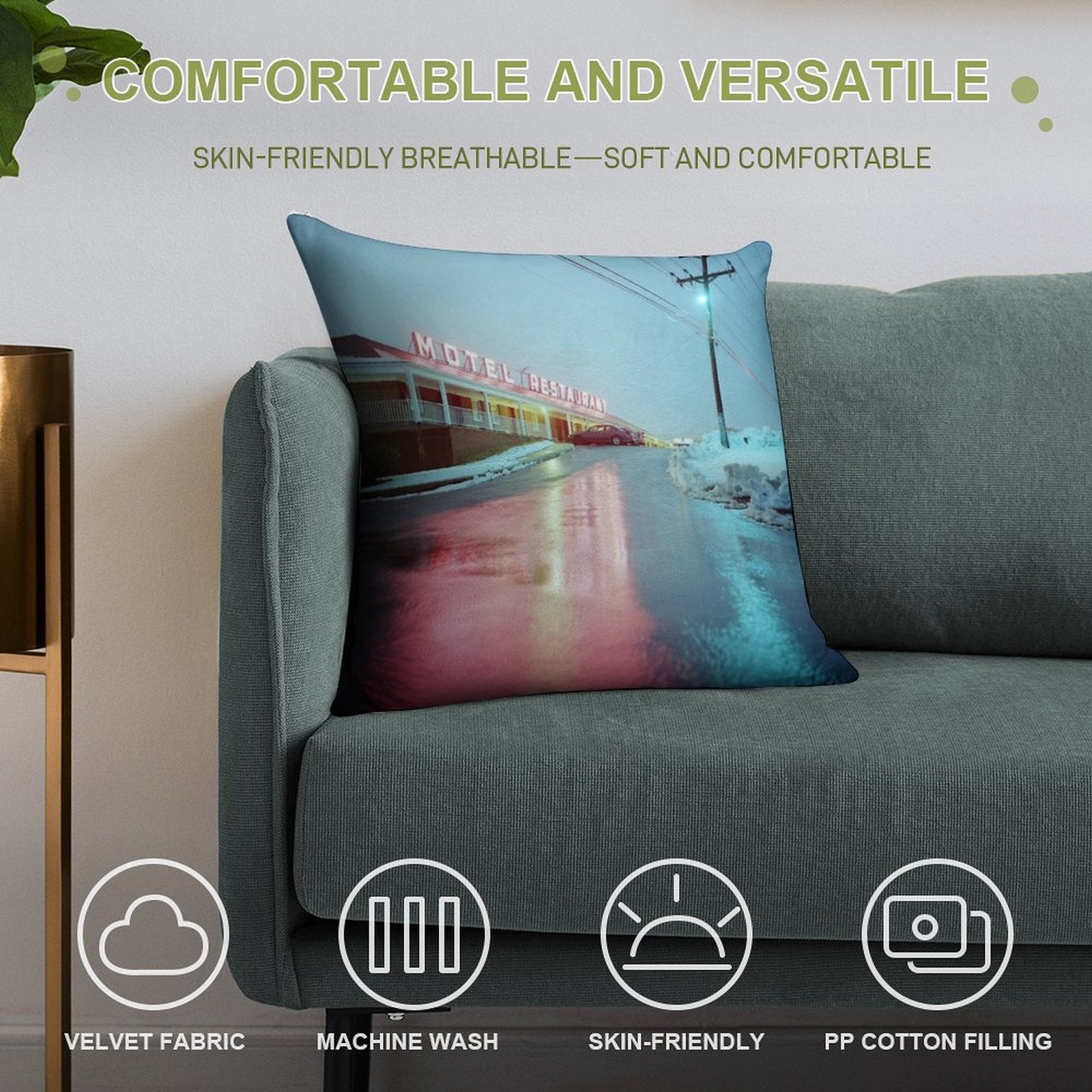 Rainy Motel Lights Soft Skin-Friendly Throw Pillow