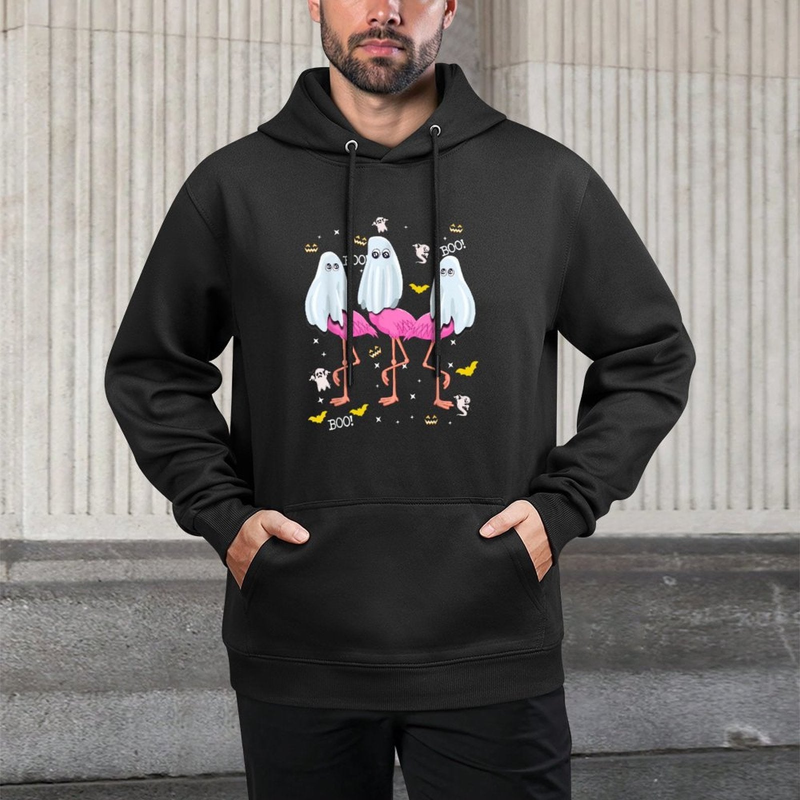 Funny Flamingo Boo Halloween Party Medium-Weight Fabric Hoodie