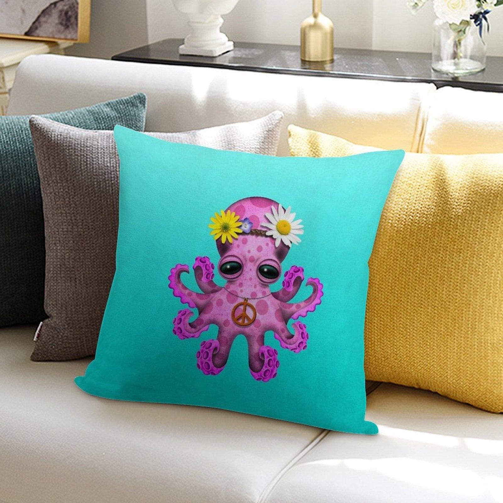 Cute Pink Baby Octopus Hippie Soft Multiple Sizes Throw Pillow