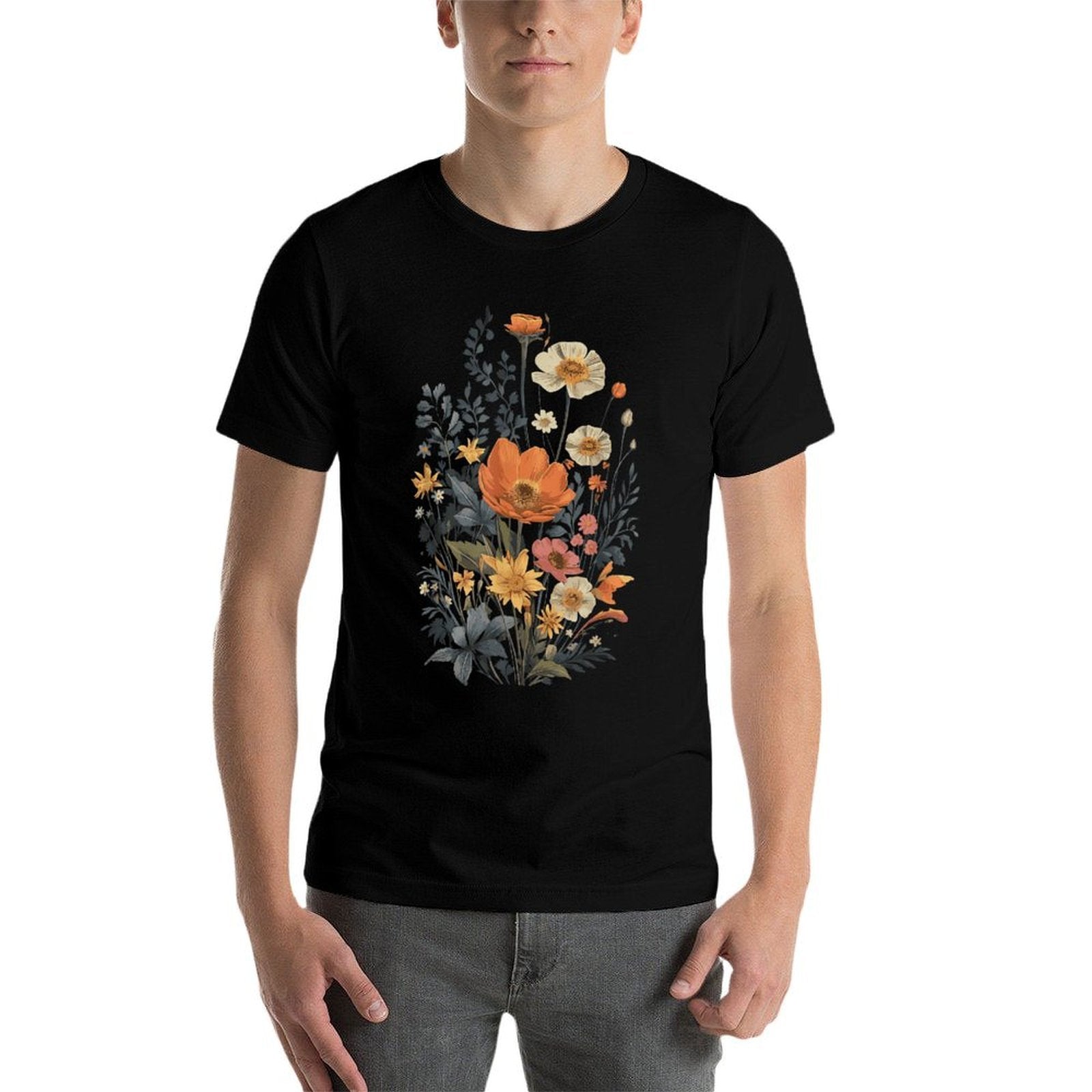 Vintage Flowers Floral Pressed Flower  Polyester Blend T-Shirt