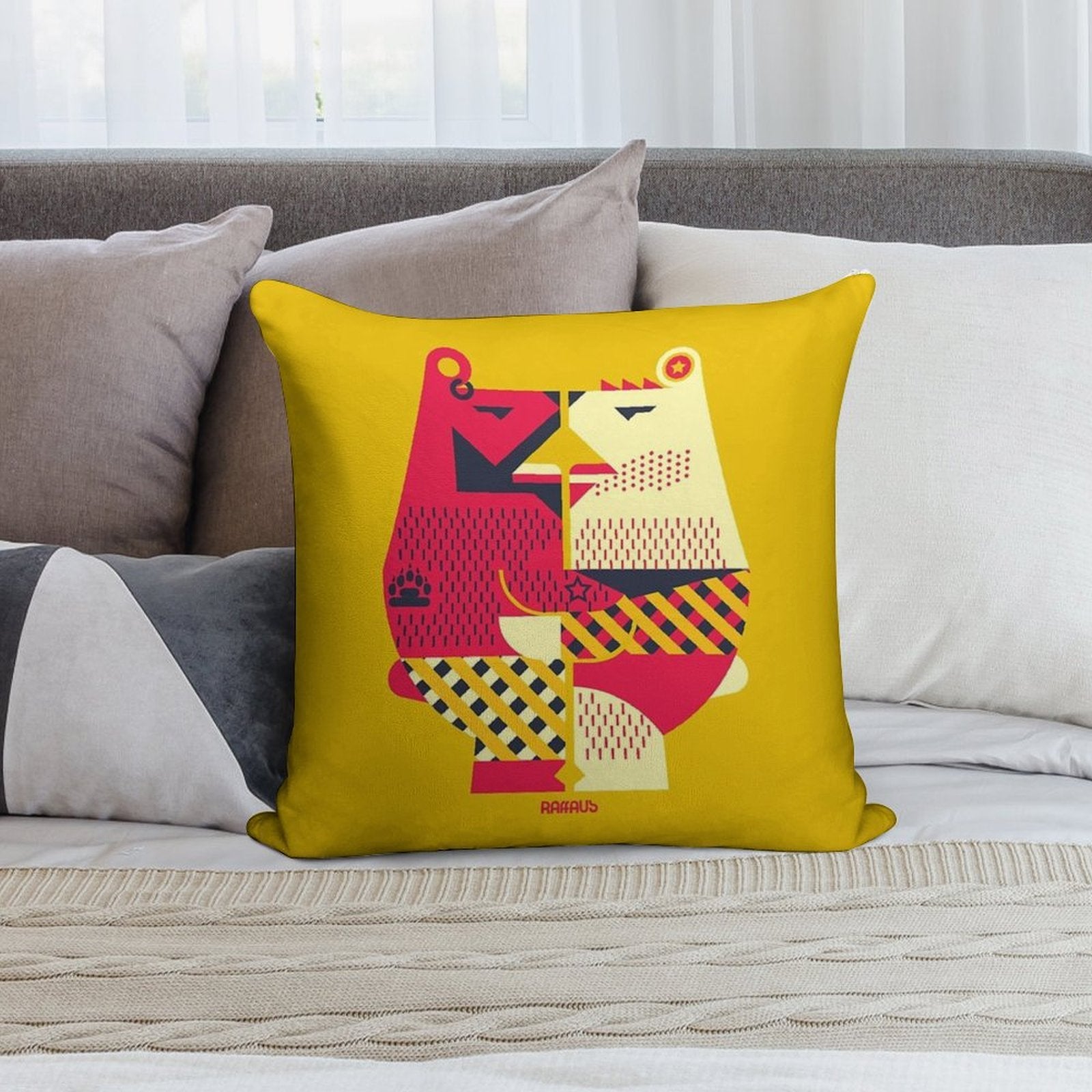 Two Bears Soft Washable Throw Pillow