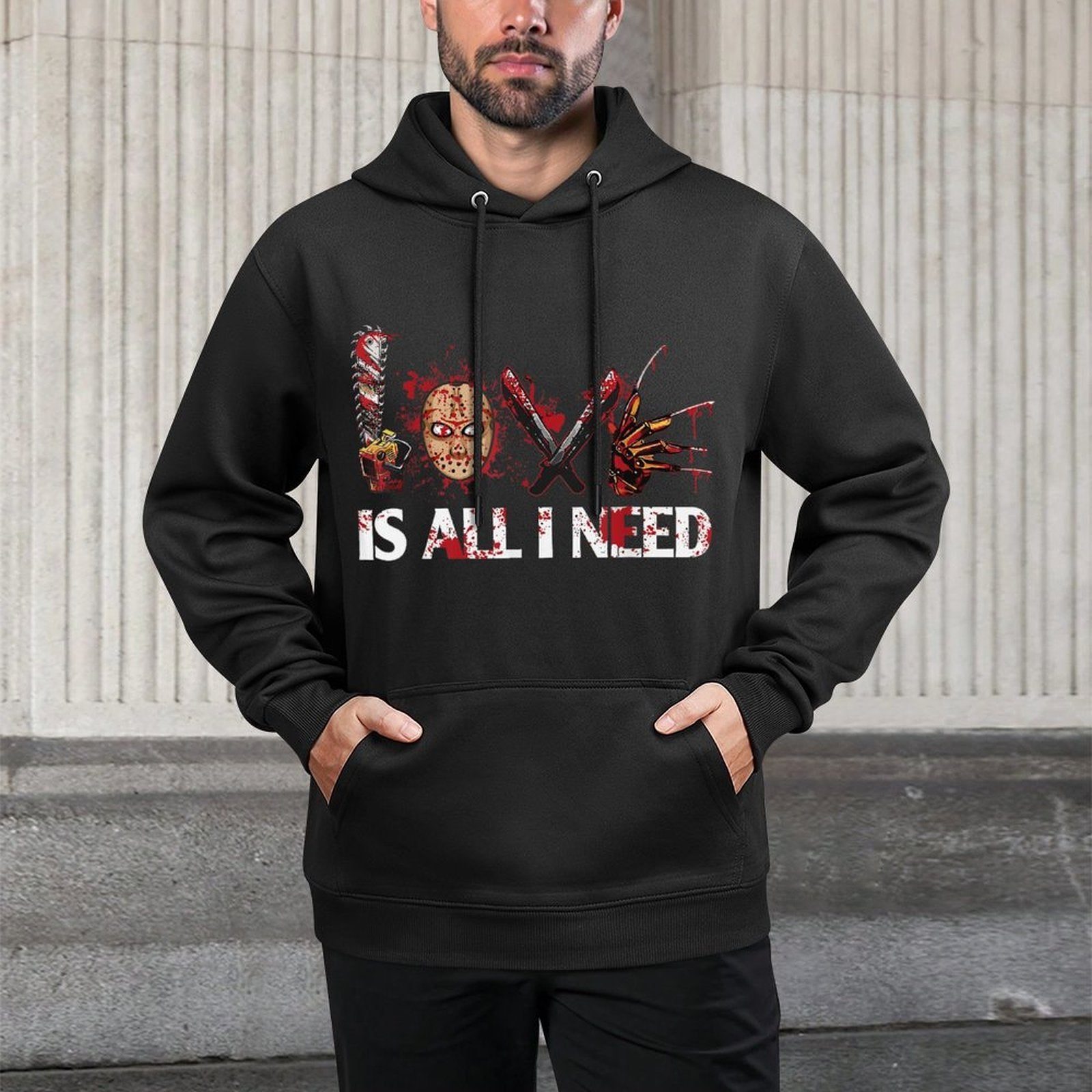 Love Retro All I Funny Need Halloween Scary Horror Movies Breathable Fabric Hoodie