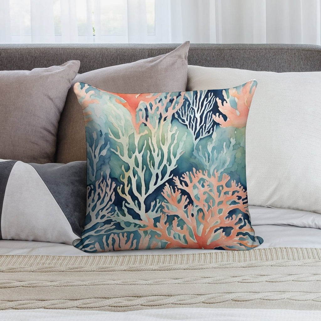 Navy Blue Teal Orange Coral Reef Beach Coastal Soft Washable Throw Pillow