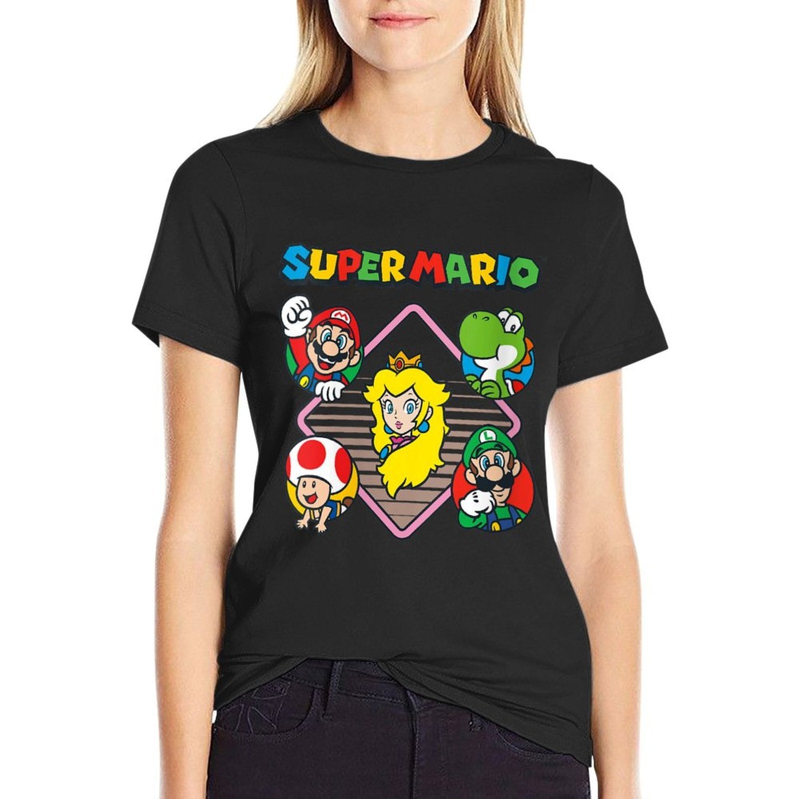 Womens Super Mario Bros Vintage Princess Peach  Friends  Versatile T-Shirt