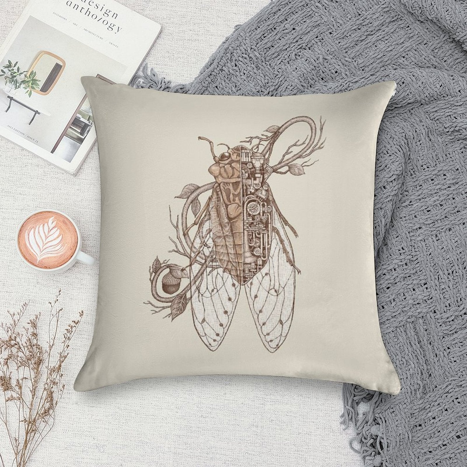 Cicada Soft Short Plush Fabric Throw Pillow