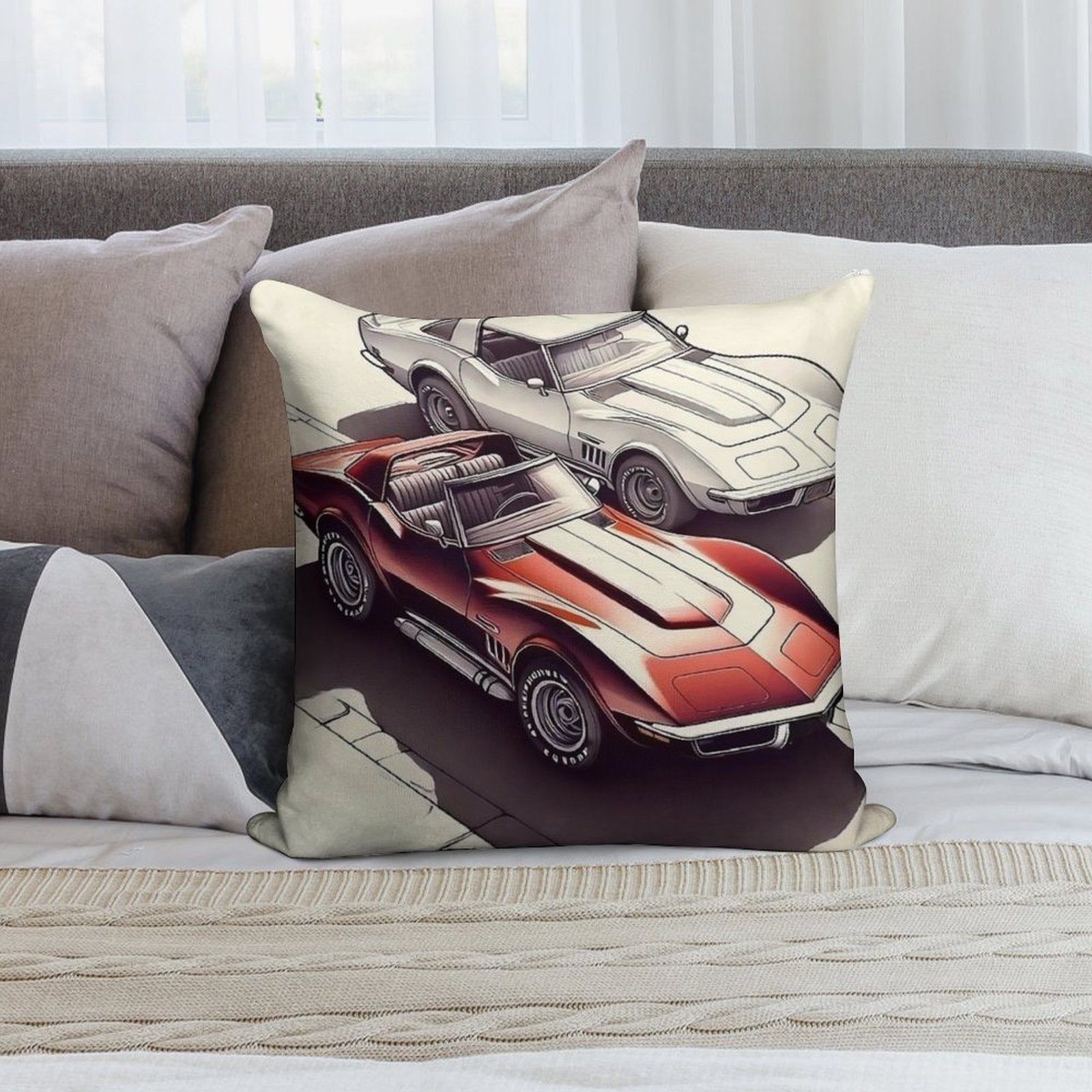 Classic Cruisers A Tale of Two Corvettes Soft Warmth Comfort Throw Pillow