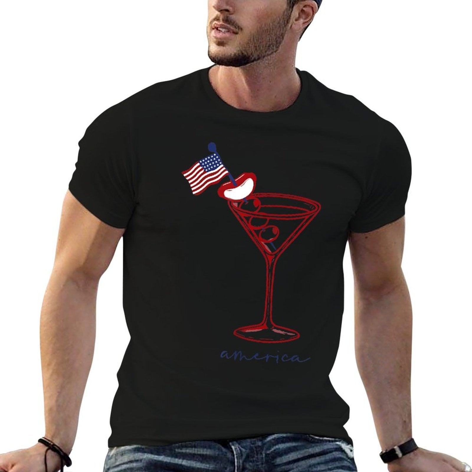 4th Of July Funny Hot Dog  Martini  Heathered Texture T-Shirt