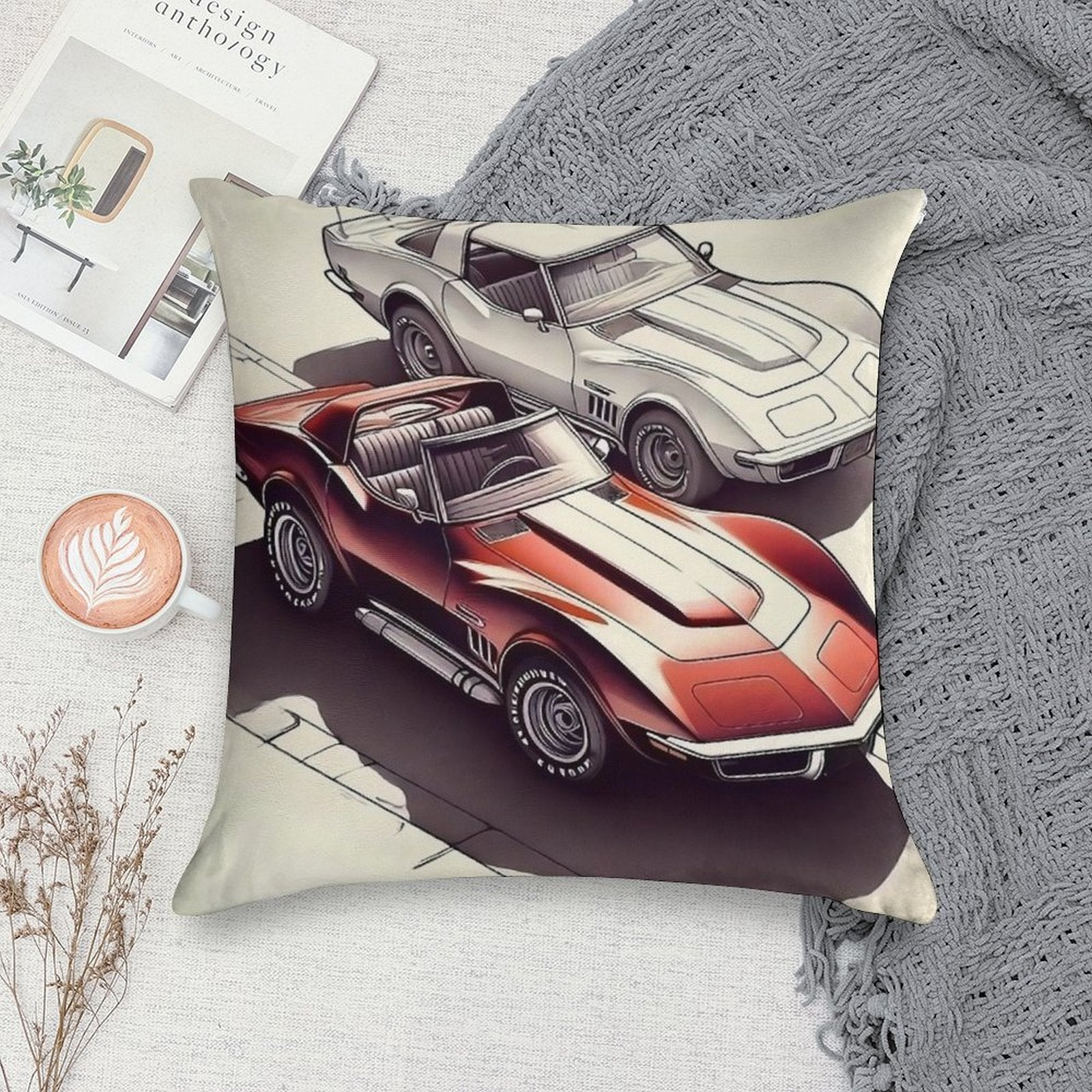 Classic Cruisers A Tale of Two Corvettes Soft Warmth Comfort Throw Pillow