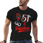 51 And Fabulous Queen Happy 51st Birthday Rose Red Wine  Slim-fit Cut T-Shirt