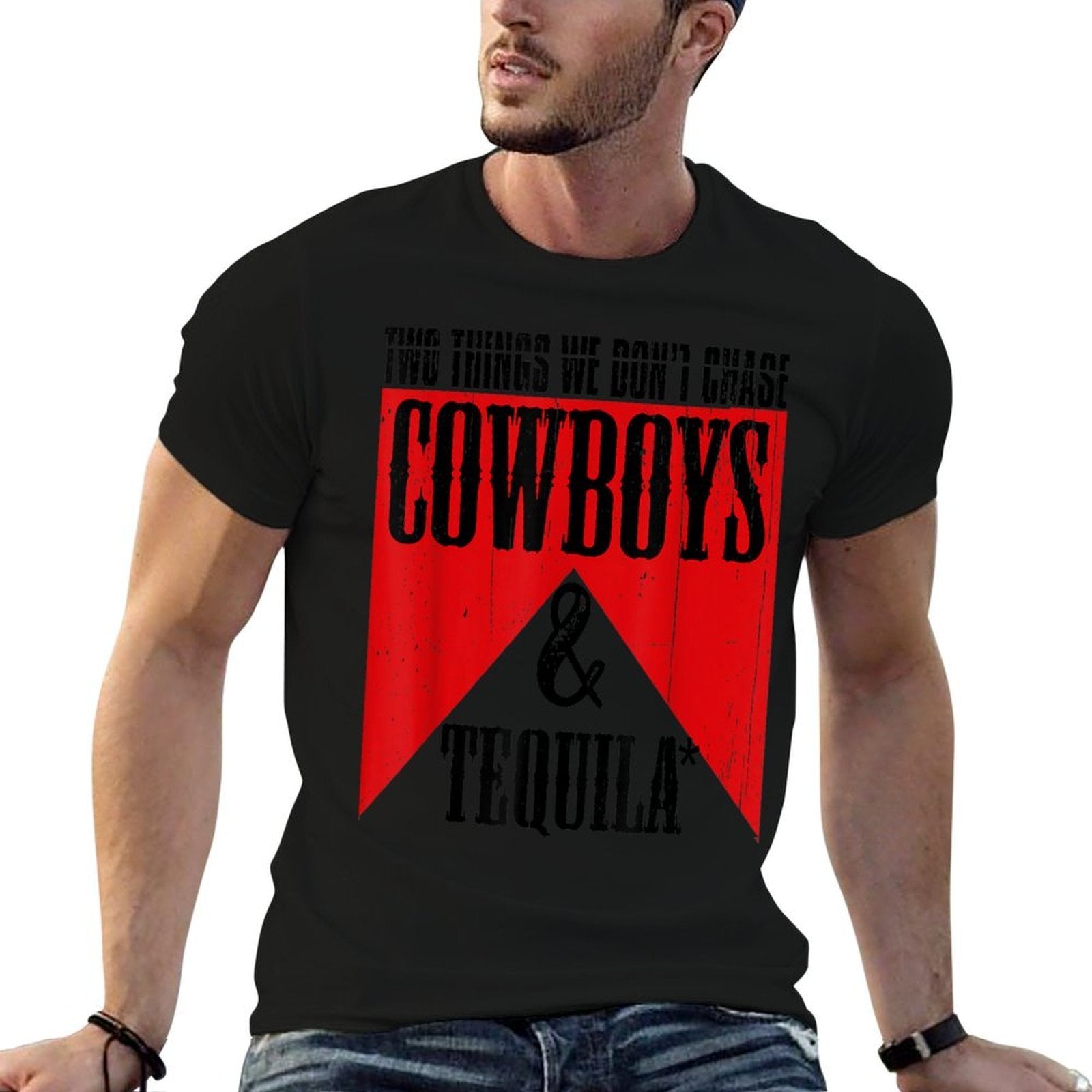 Two Things We Don't Chase Cowboys And Tequila Rodeo Retro  Graphic-printed T-Shirt