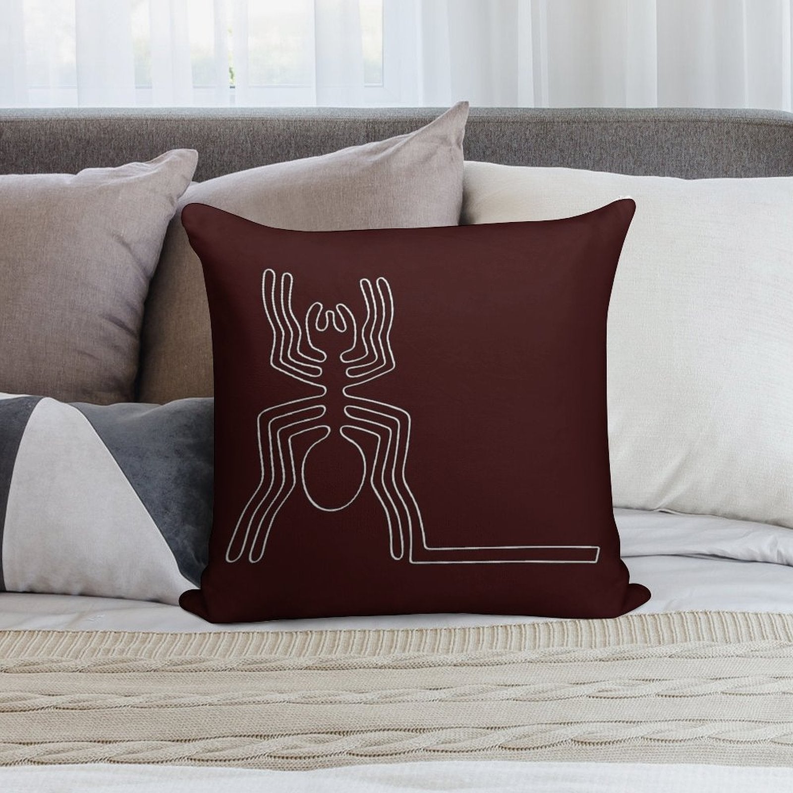 Spider from Nazca in White Soft Short Plush Fabric Throw Pillow