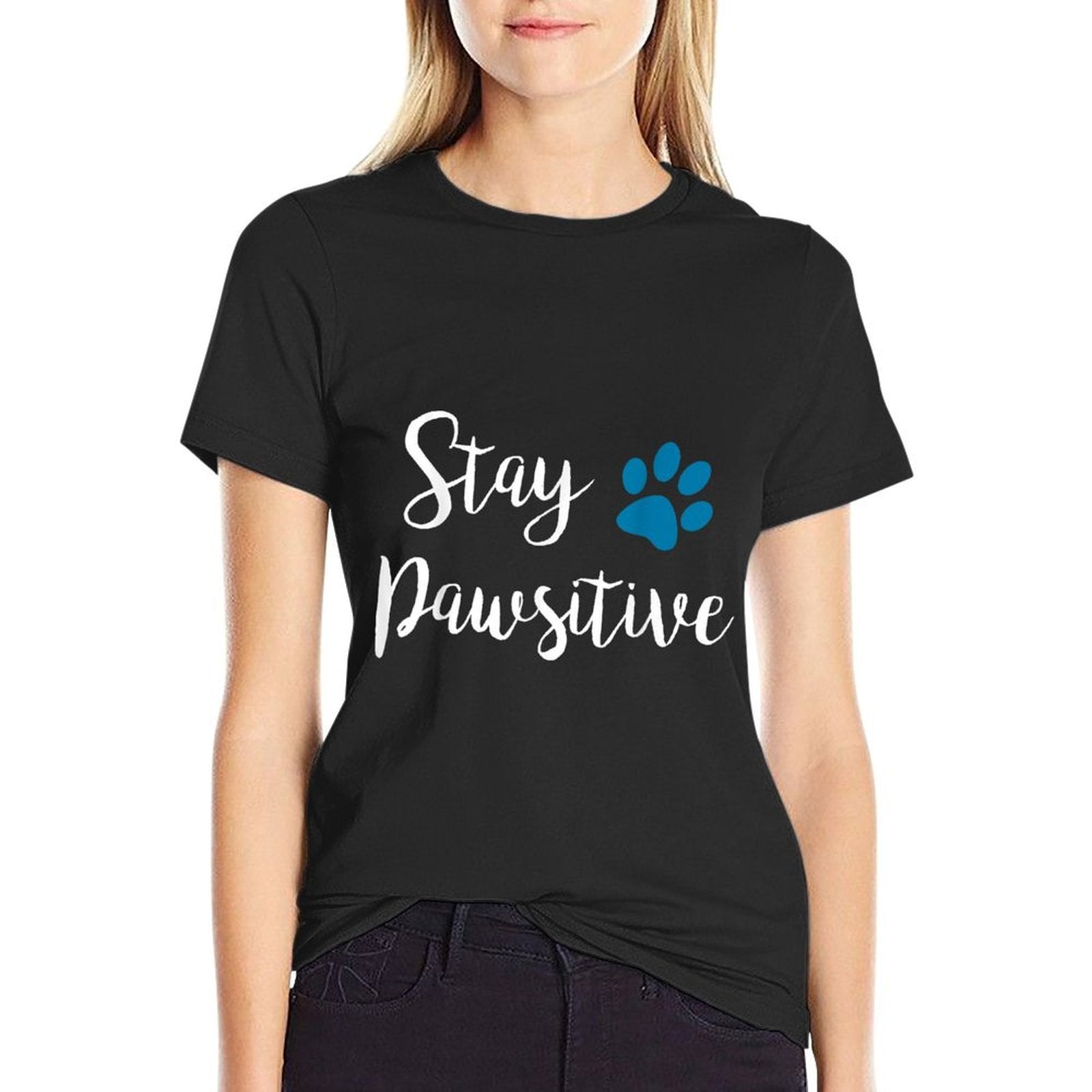 Stay Pawsitive Cute Kitty Puppy Paw Pet Cat Owner Dog Lover  Oversized Silhouette T-Shirt