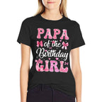 Papa Of The Birthday Girl Family Pink Coquette Bow  Ribbed Collar T-Shirt