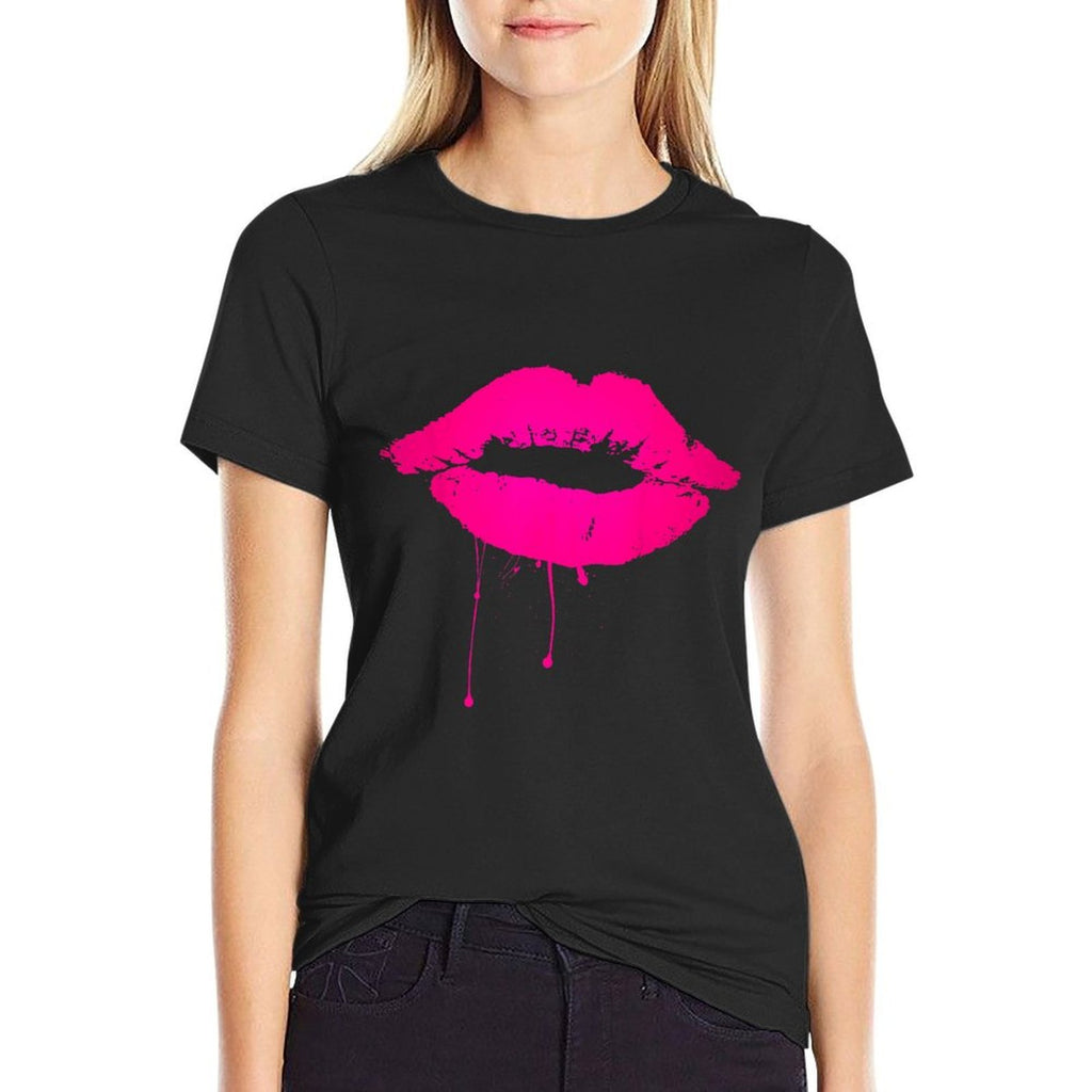 Sexy Pink Hot Lips T Neon 80s Lipstick Kiss Party  Classic T-Shirt