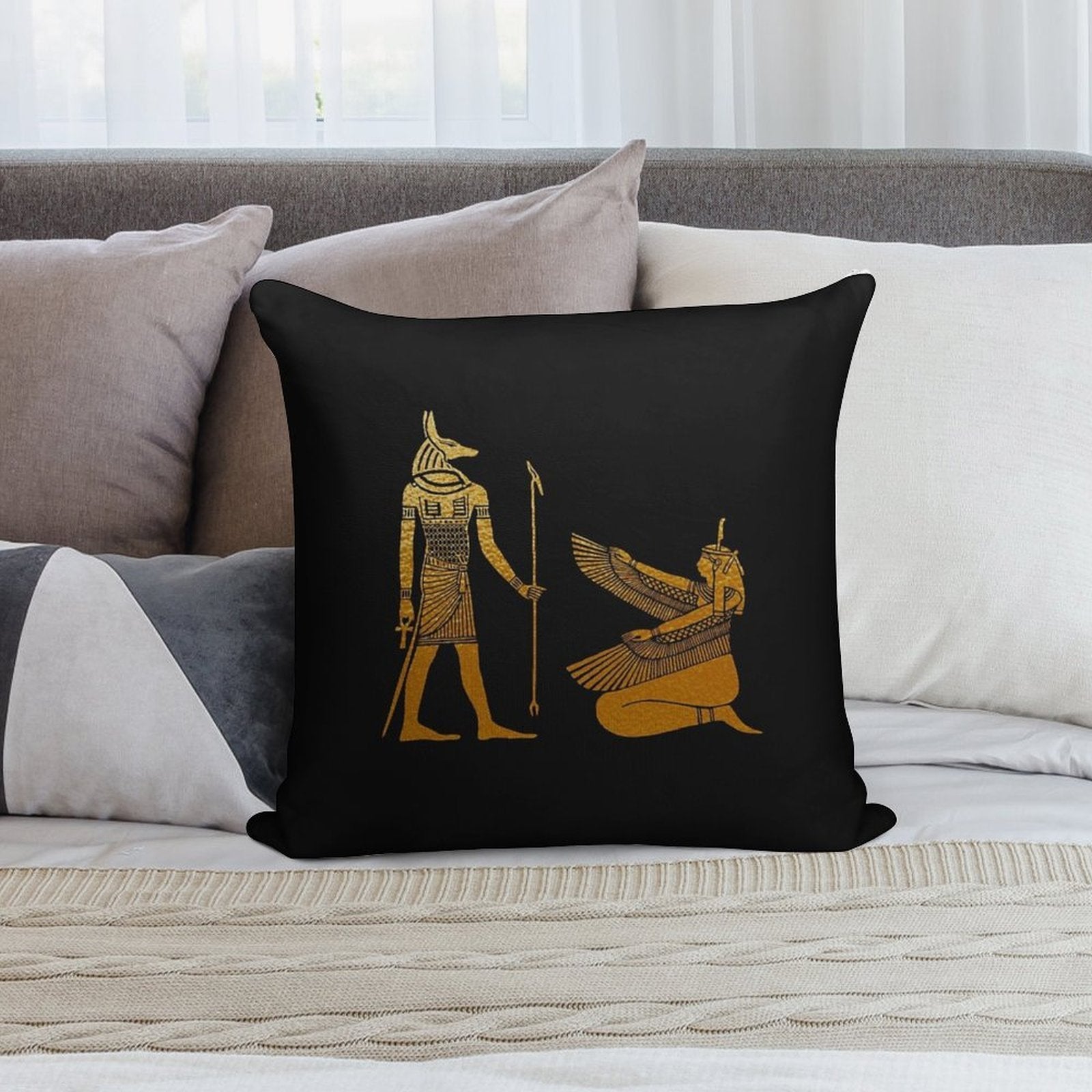 Anubis And Ma’at Soft High-Density Material Throw Pillow