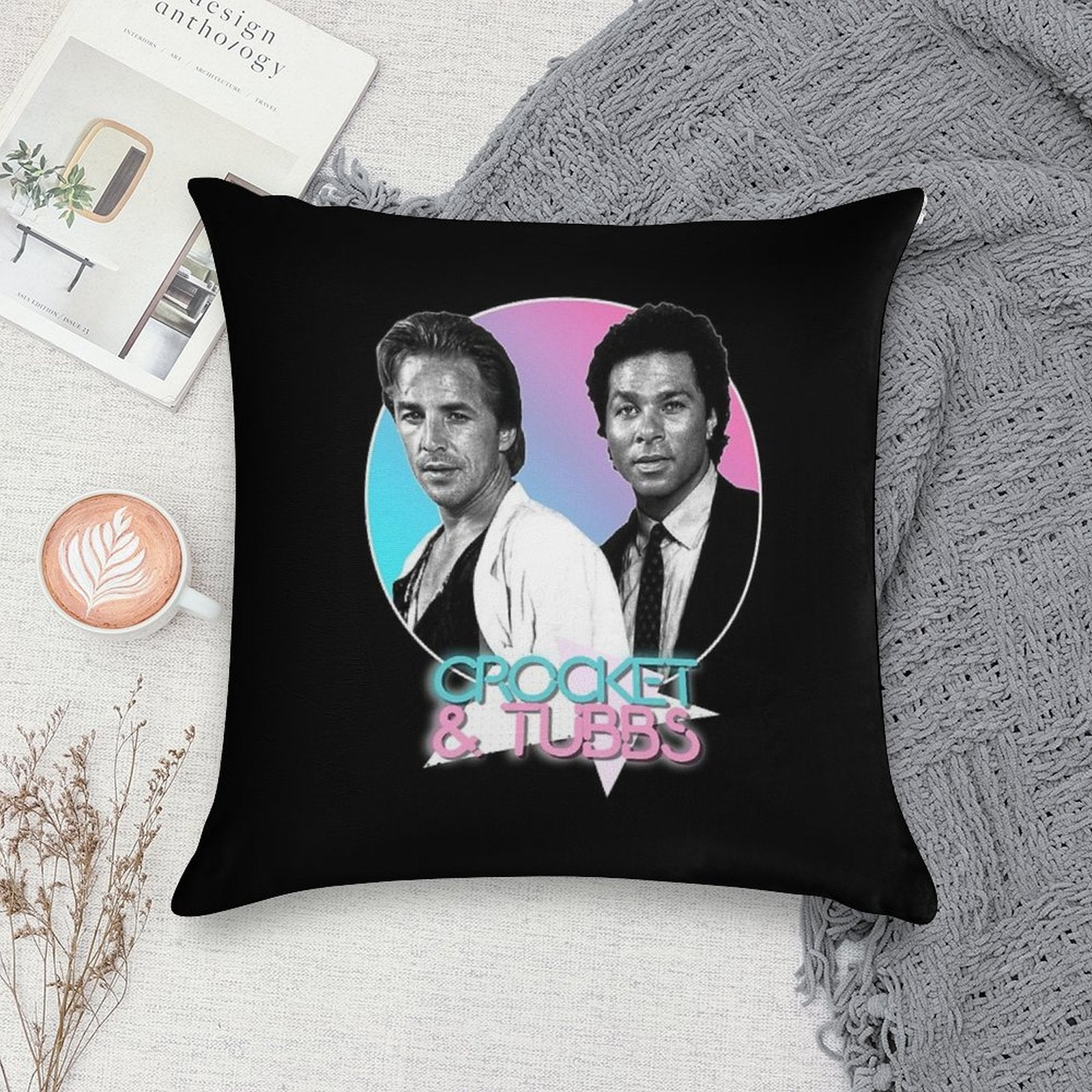 Crockett And Tubbs )( Retro Miami Vice 80s Tribute Soft Easy Maintenance Throw Pillow