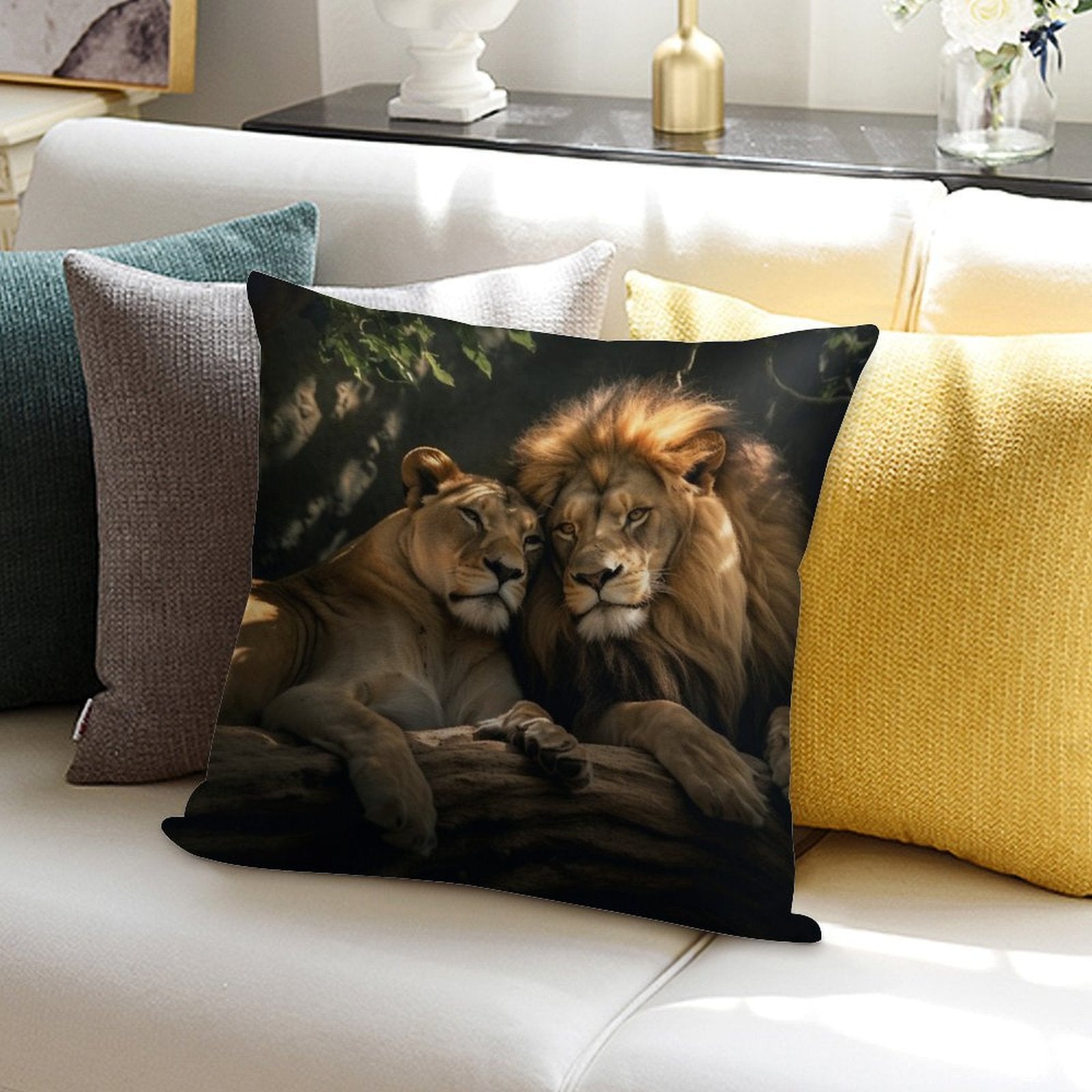 Lion And Lioness Soft Washable Throw Pillow