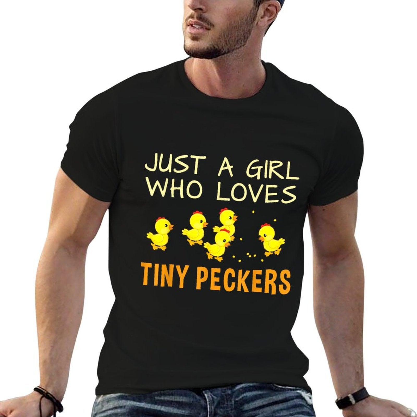Chicken for Women - Just A Girl Who Loves Tiny Peckers  Rolled Sleeves T-Shirt